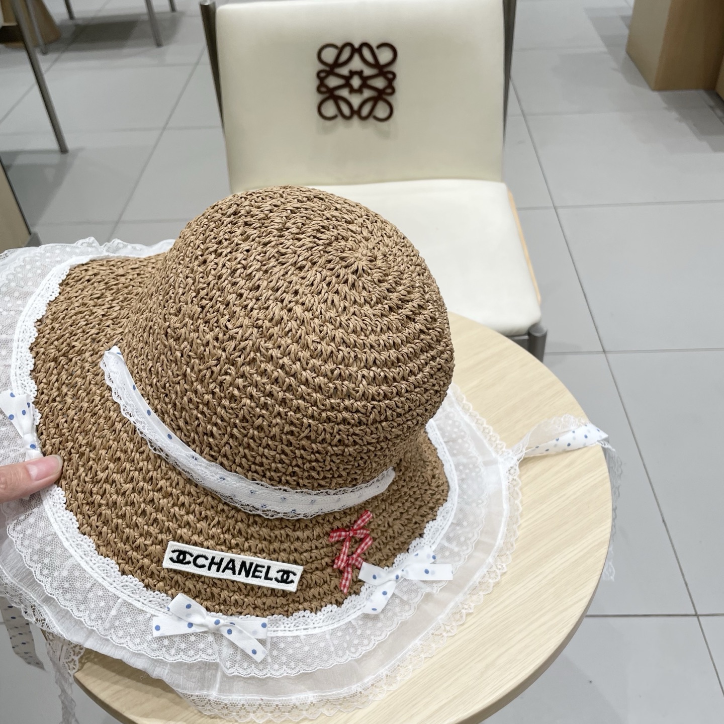  Chanel香奈儿甜美可爱蕾丝花边草帽女夏季大帽檐镂空防晒帽度假海边沙滩太阳帽