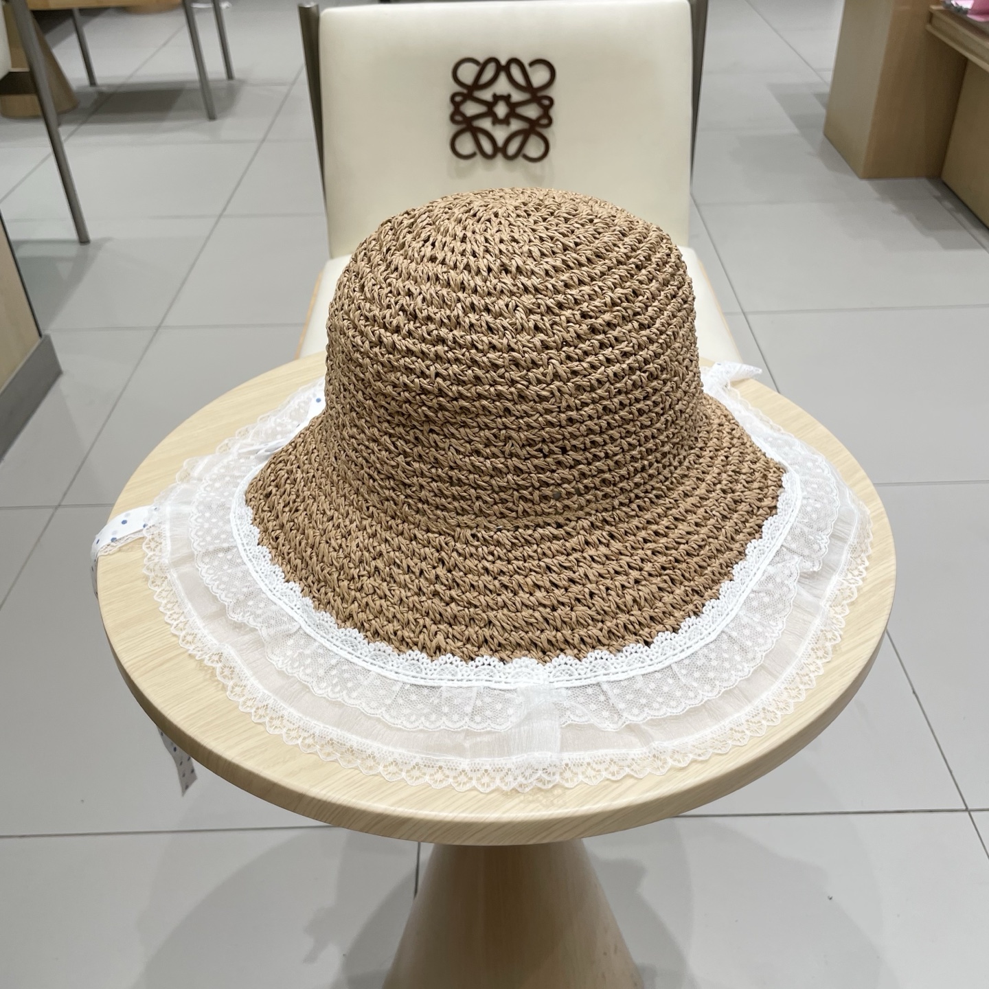  Chanel香奈儿甜美可爱蕾丝花边草帽女夏季大帽檐镂空防晒帽度假海边沙滩太阳帽