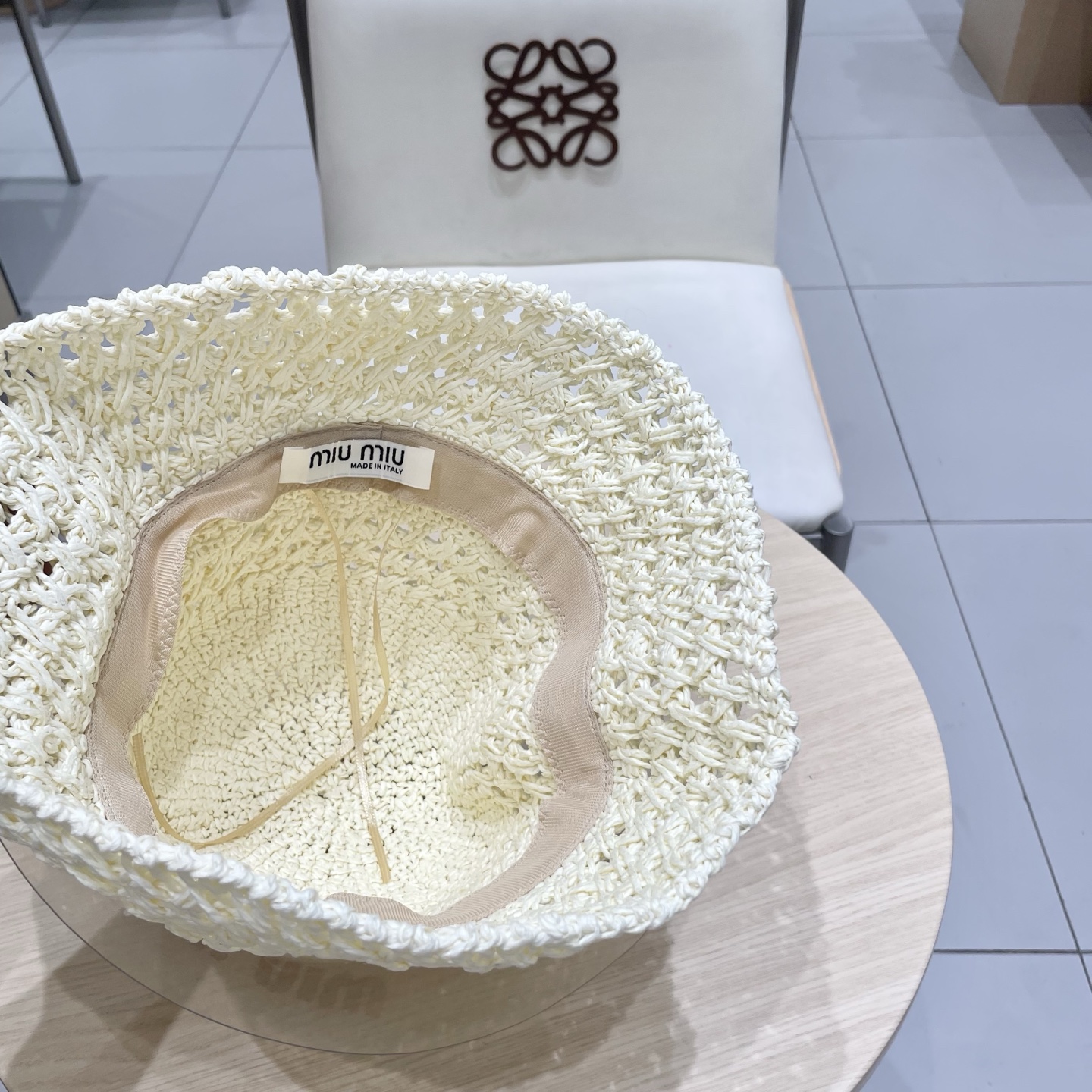   Miu Miu/缪缪 25春夏 字母刺绣logo 女士 镂空渔夫帽 