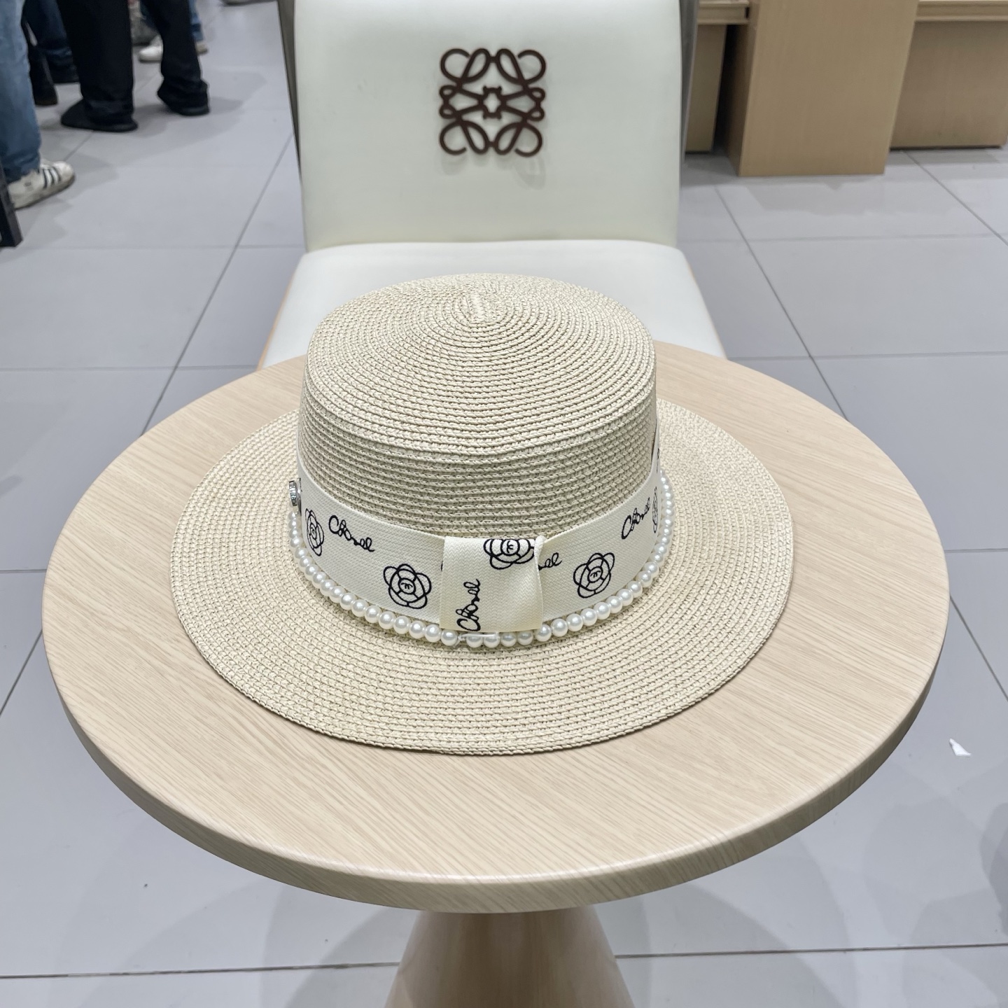  Chanel香奈儿平顶草帽，礼帽，头围57cm
​