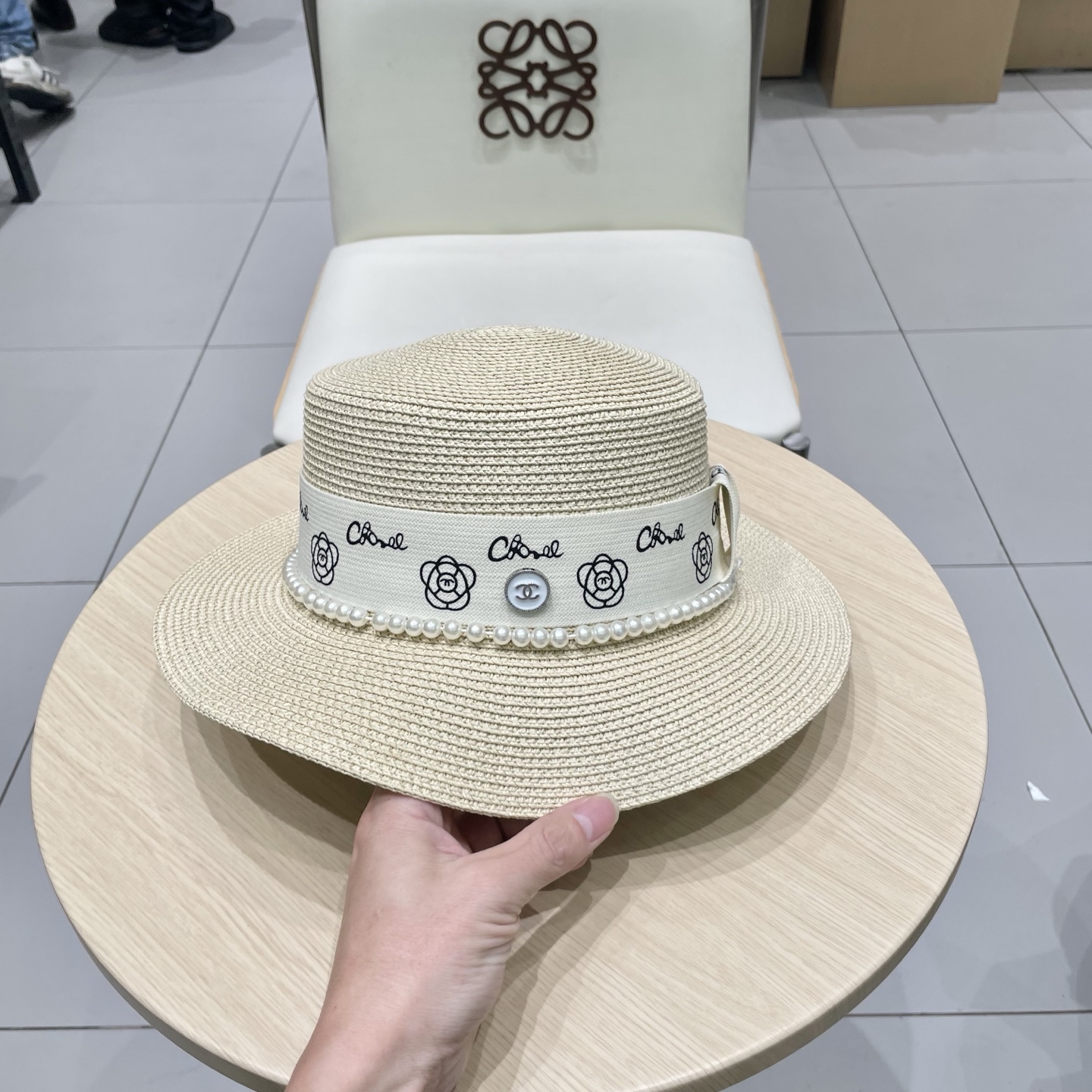  Chanel香奈儿平顶草帽，礼帽，头围57cm
​