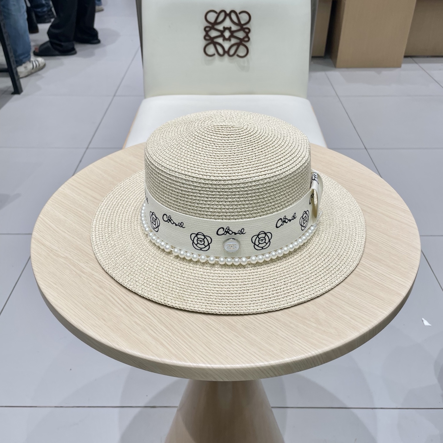  Chanel香奈儿平顶草帽，礼帽，头围57cm
​