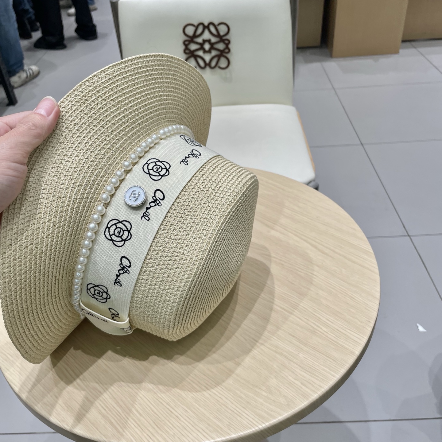  Chanel香奈儿平顶草帽，礼帽，头围57cm
​