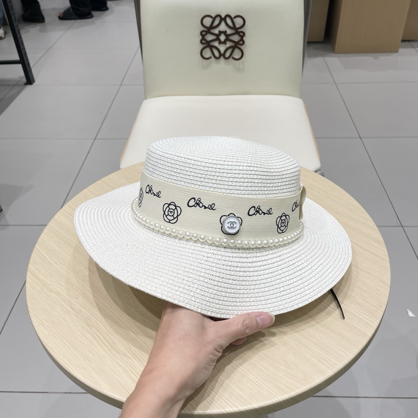  Chanel香奈儿平顶草帽，礼帽，头围57cm
​