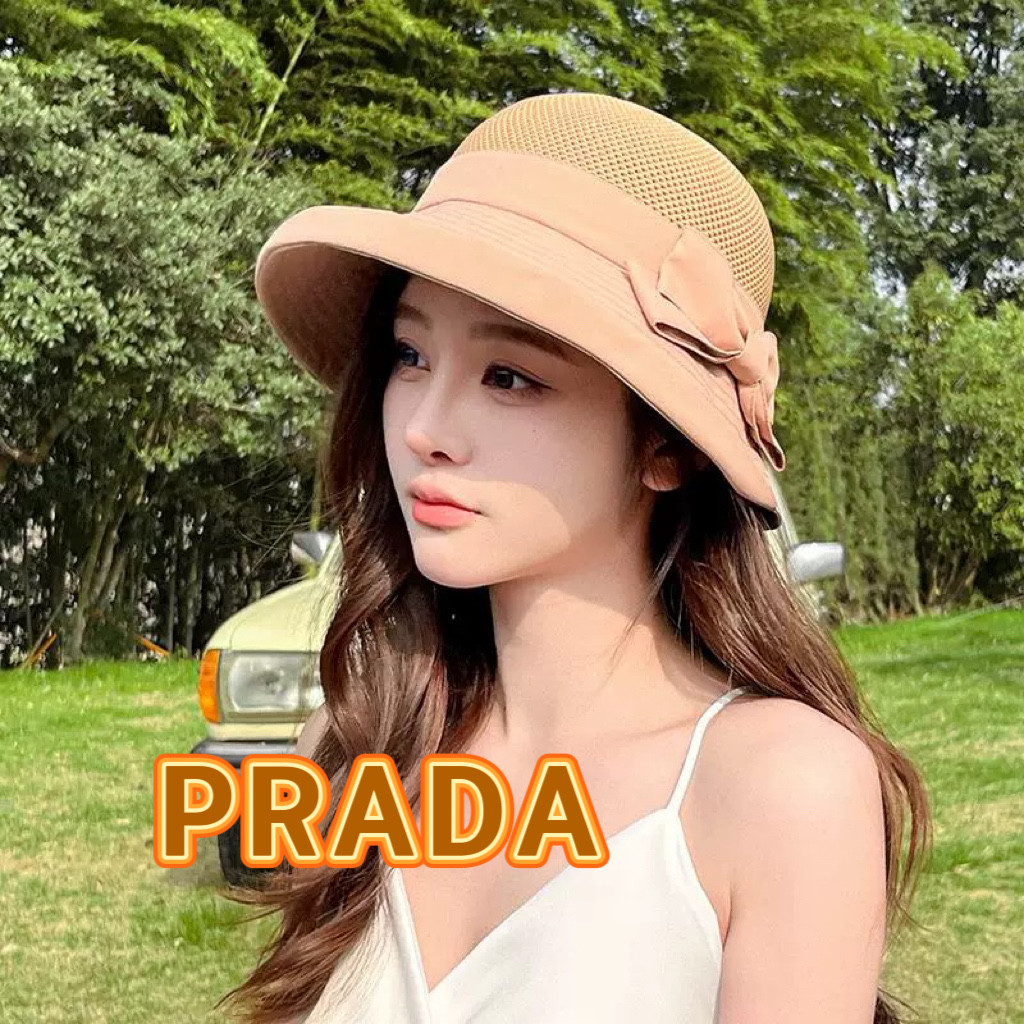  Prada普拉达新款新款韩版针织布沿蝴蝶结渔夫帽遮阳盆帽女时尚休闲帽子潮