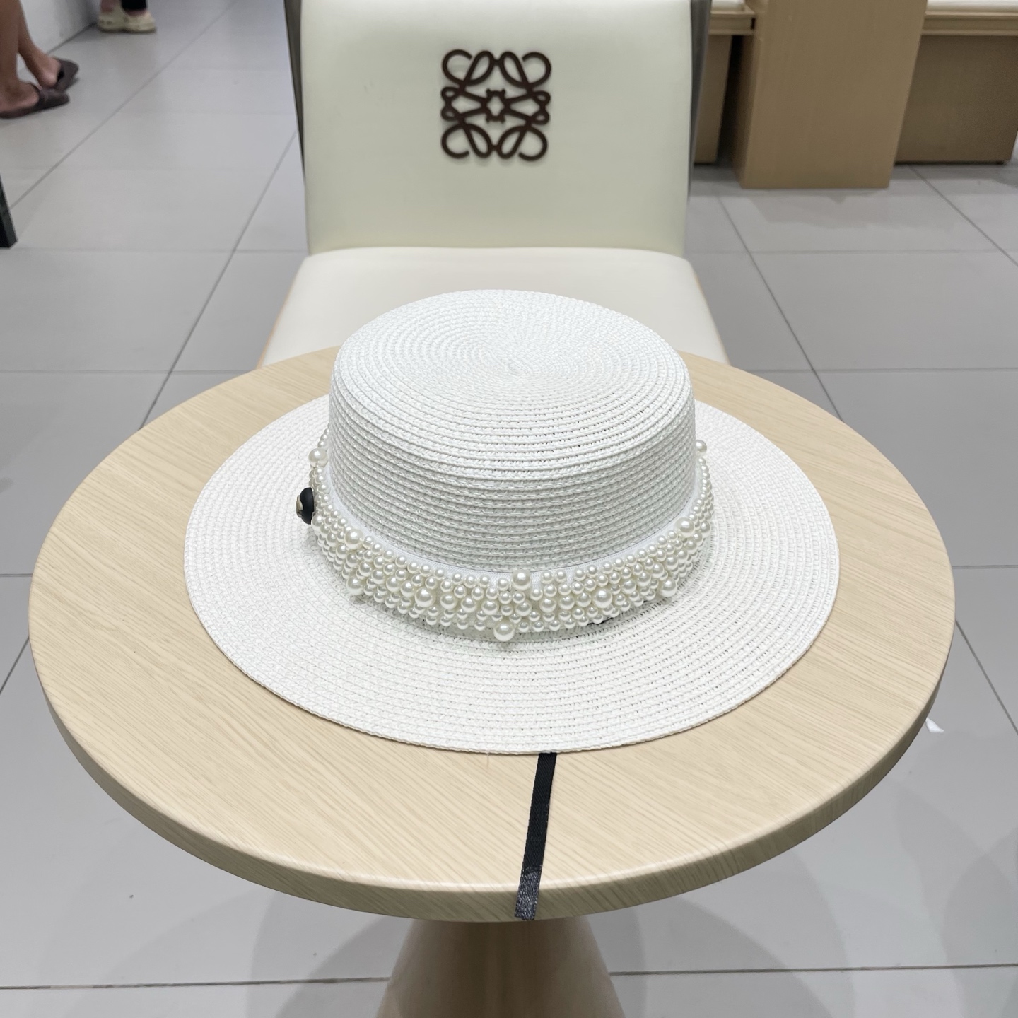  
Chanel香奈儿新款礼帽，珍珠平顶帽，草帽，头围57cm