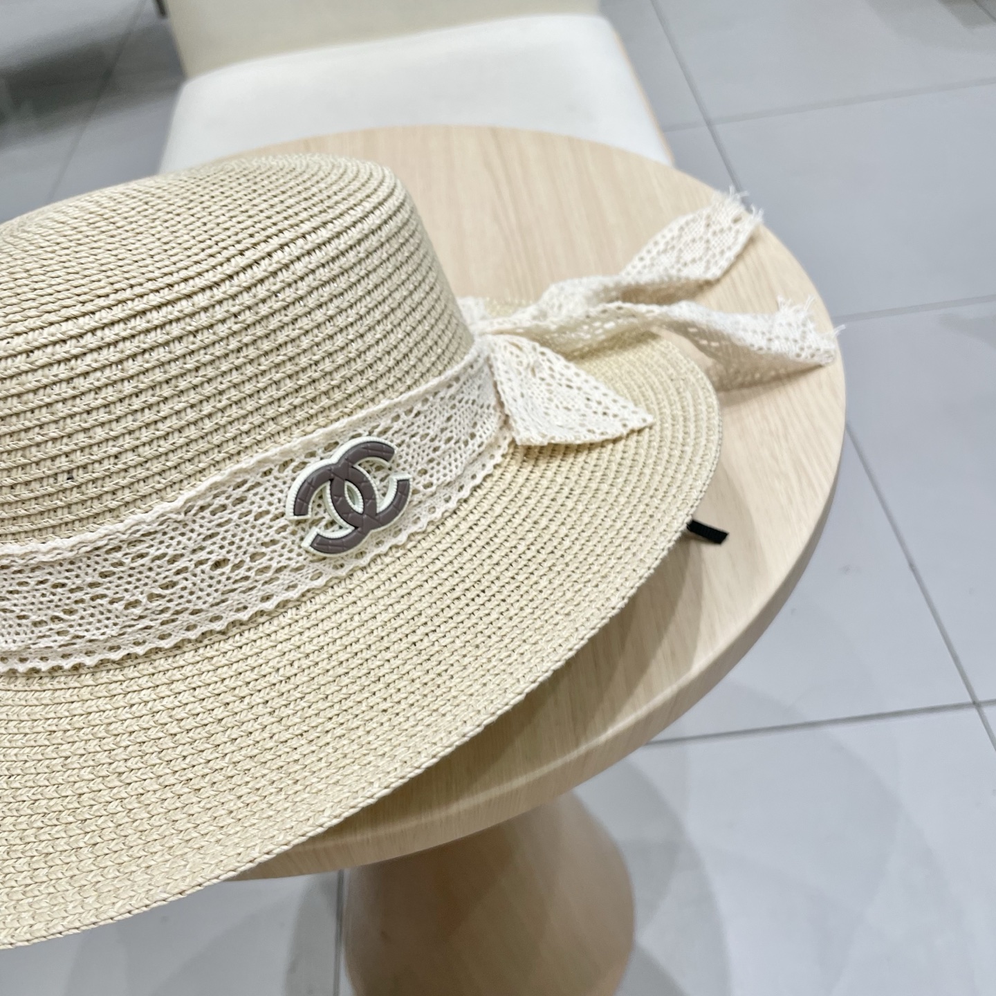 Chanel香奈儿新款礼帽，平顶蕾丝帽，草帽，头围57cm