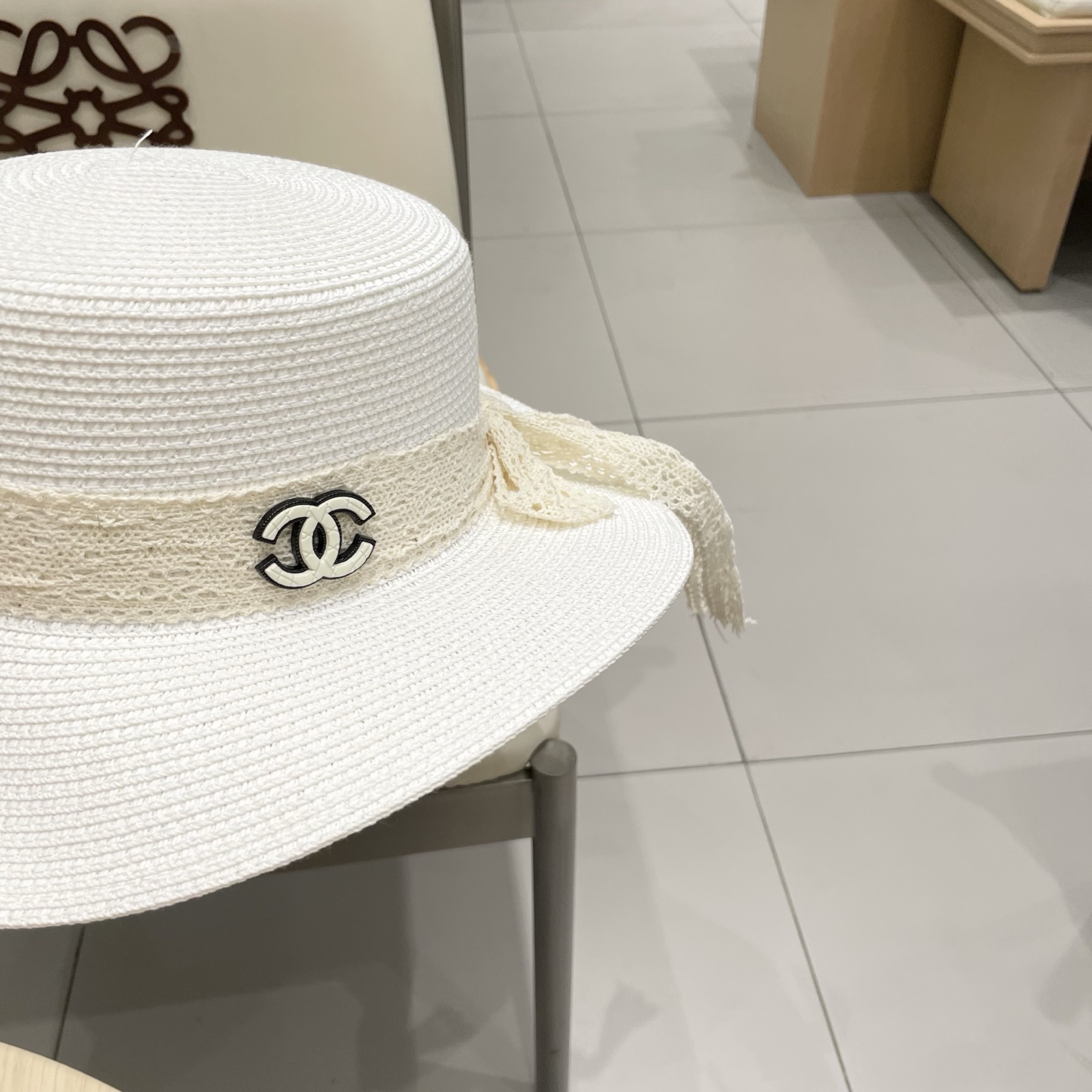 Chanel香奈儿新款礼帽，平顶蕾丝帽，草帽，头围57cm