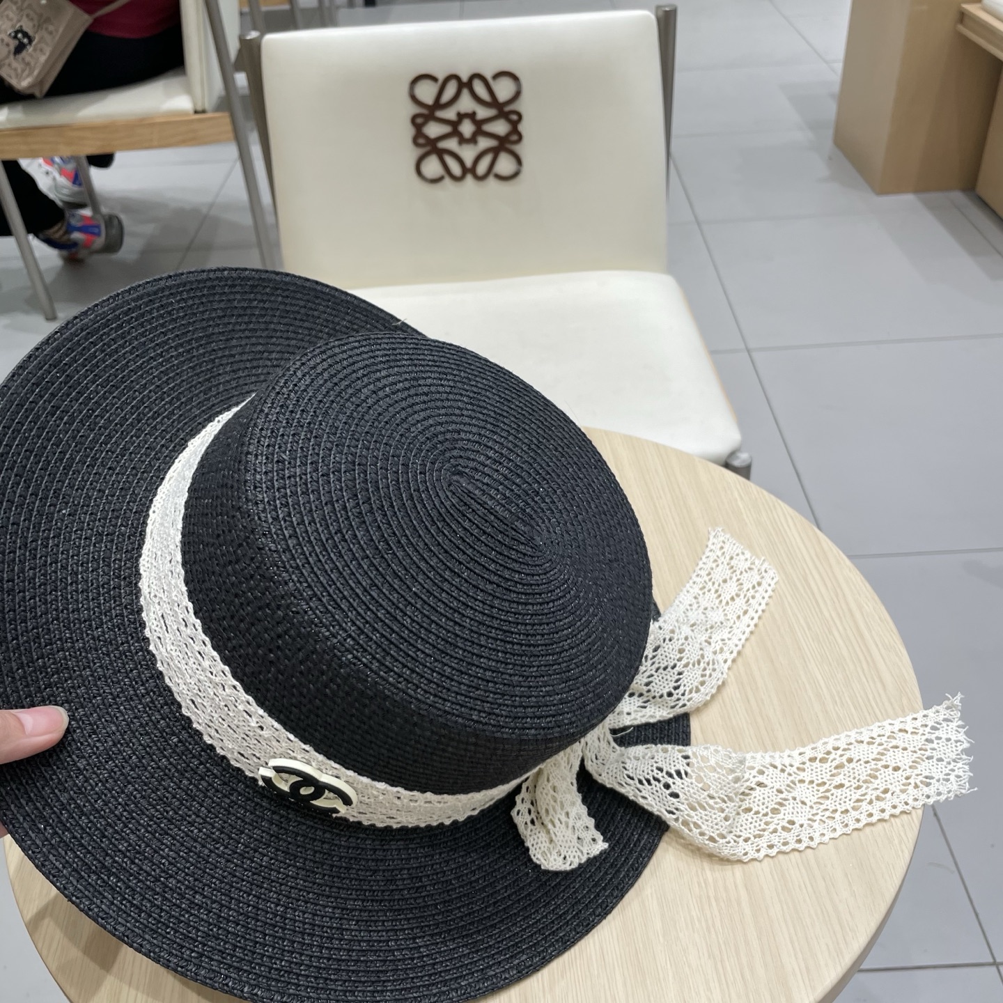 Chanel香奈儿新款礼帽，平顶蕾丝帽，草帽，头围57cm