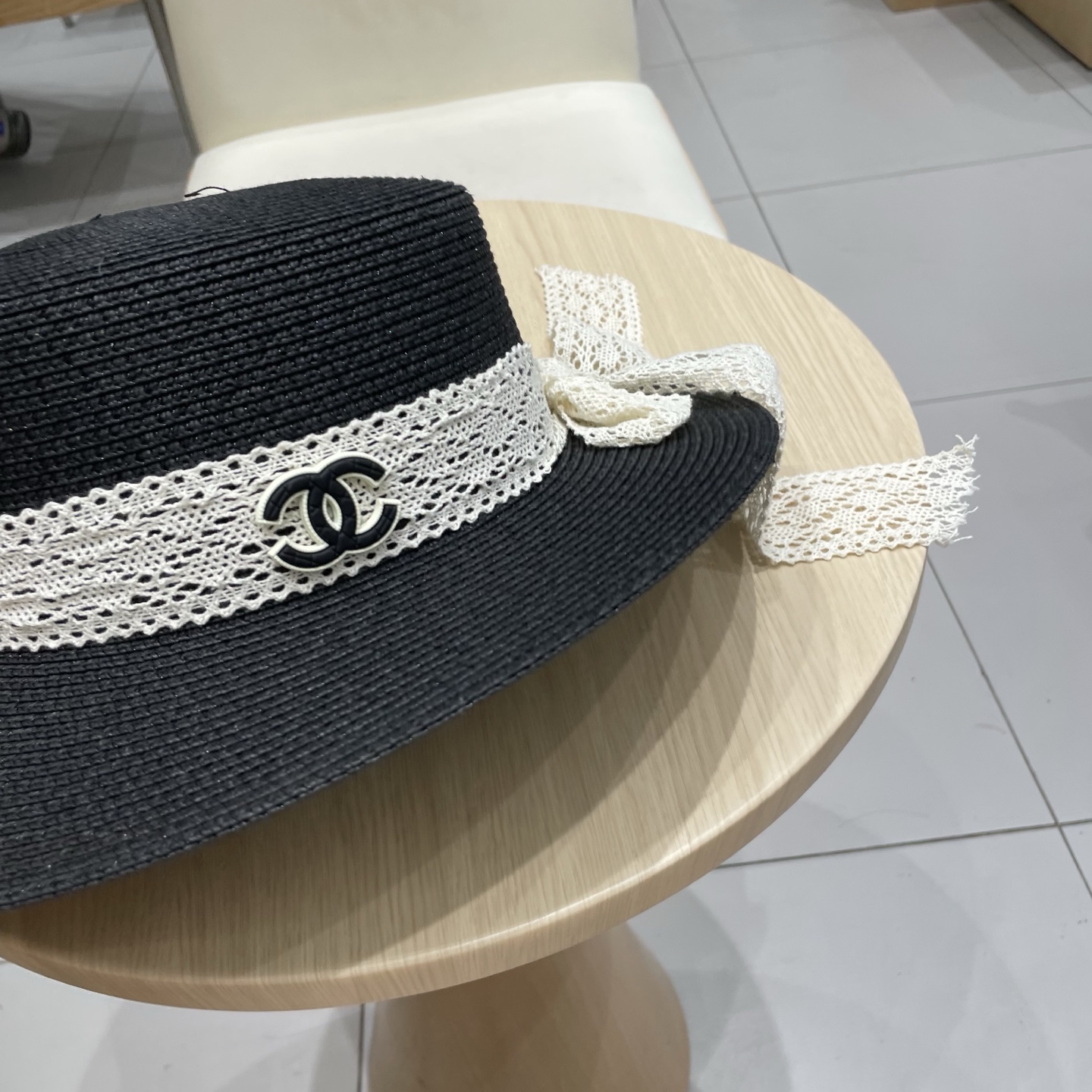 Chanel香奈儿新款礼帽，平顶蕾丝帽，草帽，头围57cm