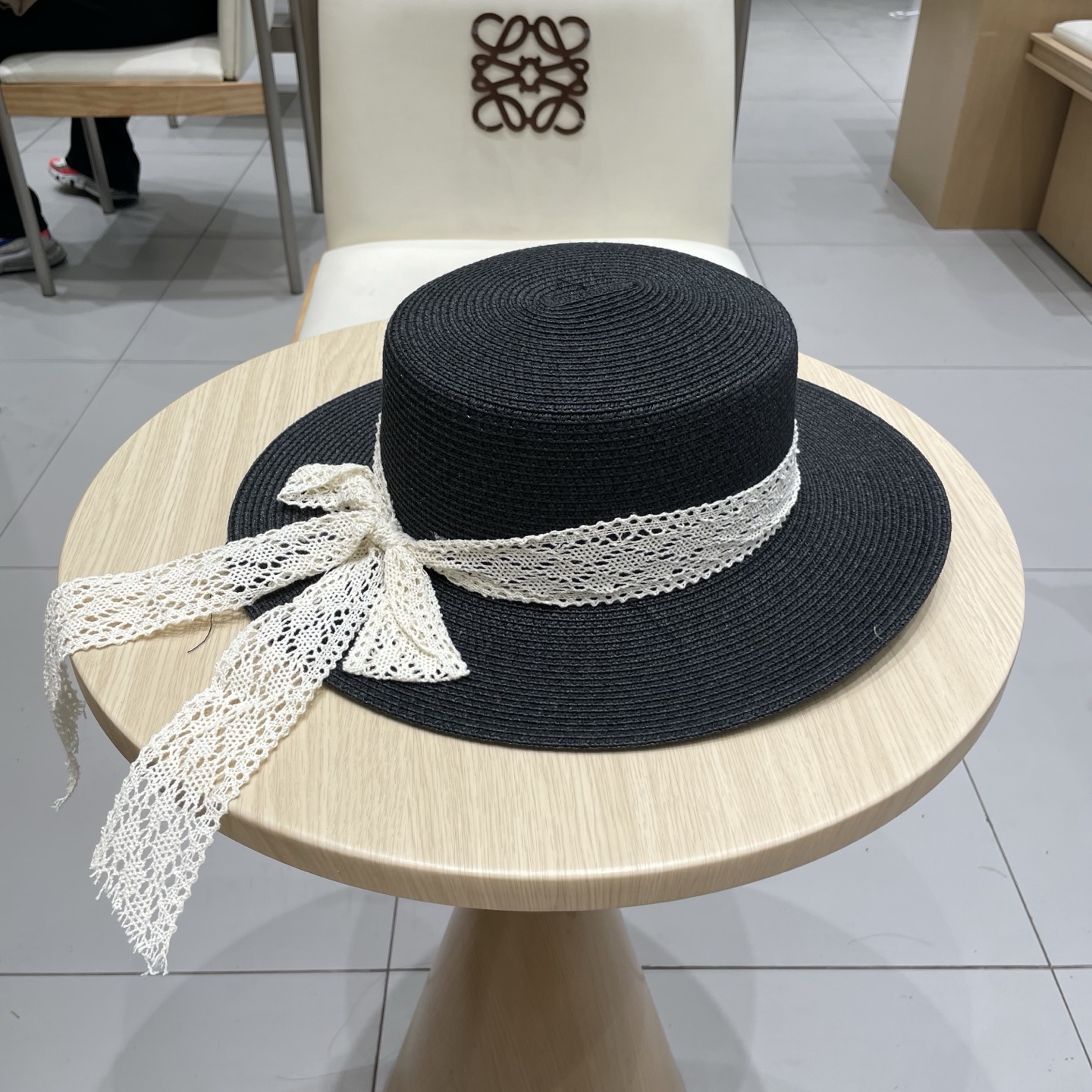 Chanel香奈儿新款礼帽，平顶蕾丝帽，草帽，头围57cm