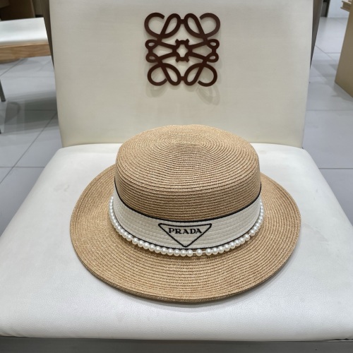 Prada Zomerse Strohoed met Vlechtwerk en Parel Details - Stijlvolle Zonnebescherming 1 Prada Zomerse Strohoed met Vlechtwerk en Parel Details - Stijlvolle Zonnebescherming