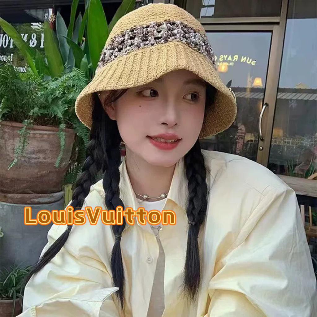  LV路易威登高端潮夏季时尚百搭镂空针织帽子显脸小水桶帽防晒遮阳渔夫盆帽女