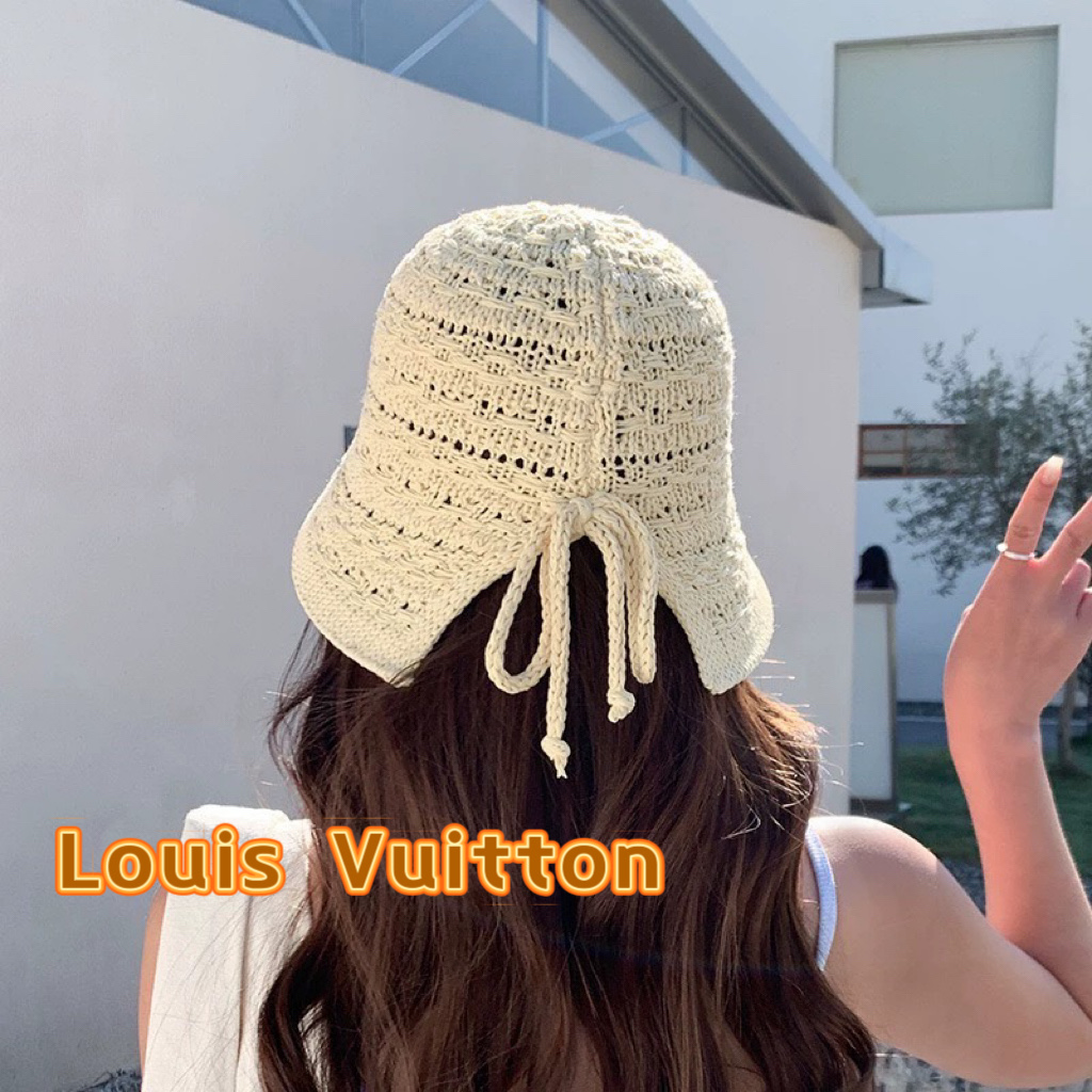  Lv路易威登2025新款韩国水桶帽女蝴蝶结夏季开叉镂空透气渔夫遮阳帽子盆帽潮