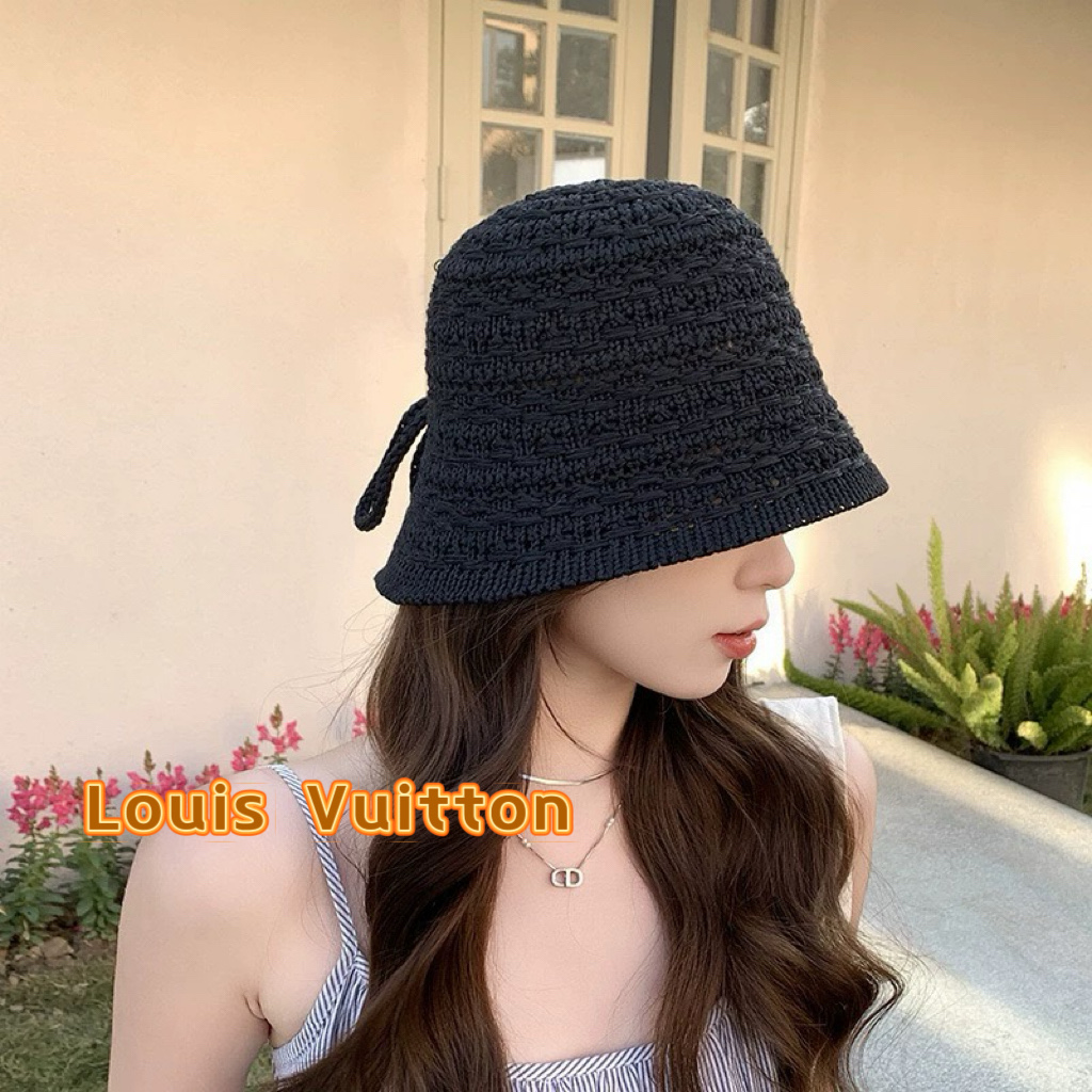  Lv路易威登2025新款韩国水桶帽女蝴蝶结夏季开叉镂空透气渔夫遮阳帽子盆帽潮
