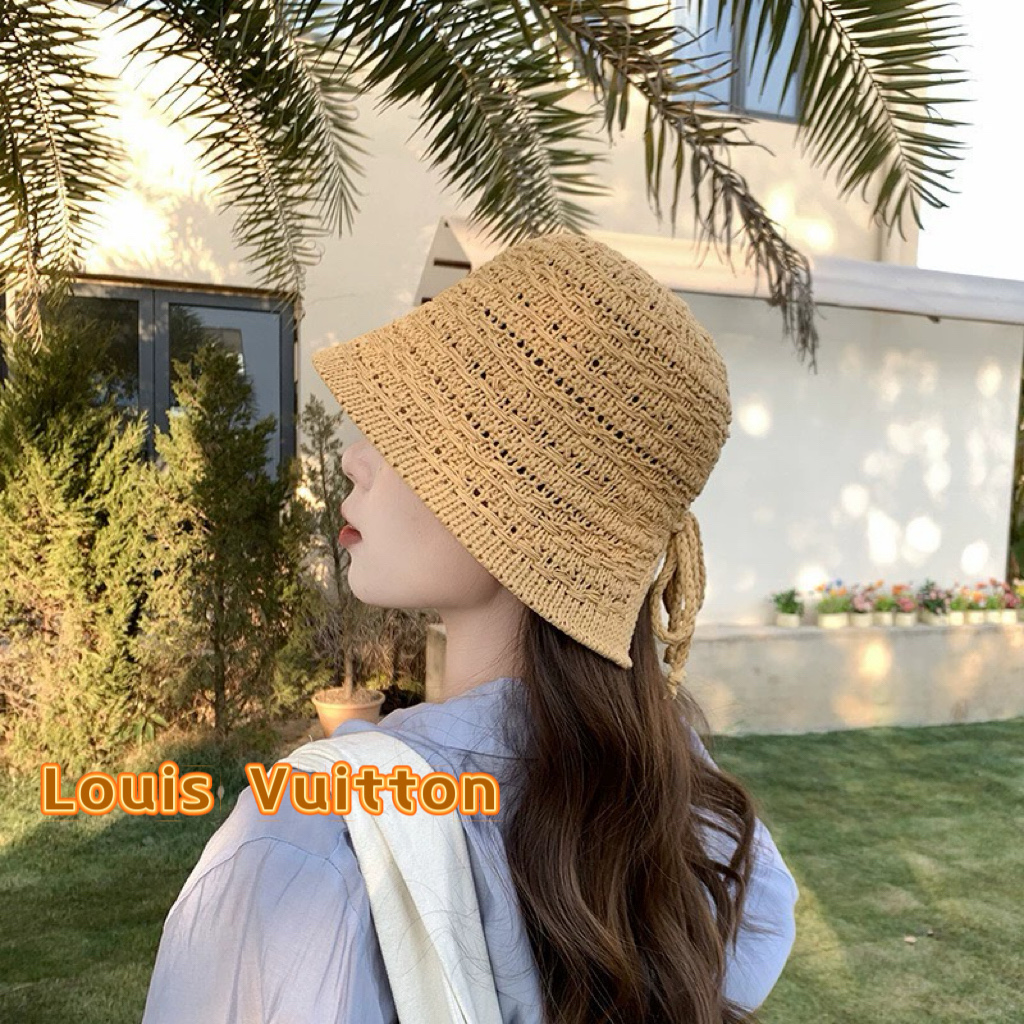  Lv路易威登2025新款韩国水桶帽女蝴蝶结夏季开叉镂空透气渔夫遮阳帽子盆帽潮