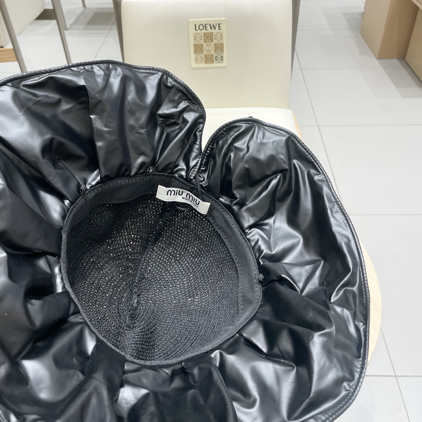 缪缪miumiu夏季蝴蝶结防紫外线渔夫帽子女款2025新款户外遮阳帽大檐盆帽