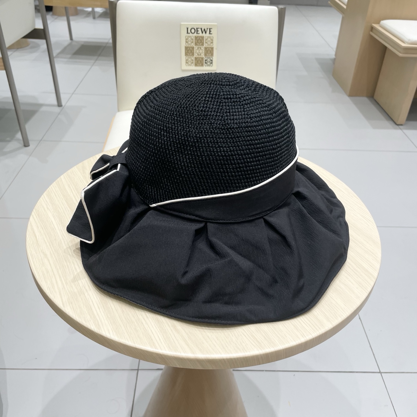 缪缪miumiu夏季蝴蝶结防紫外线渔夫帽子女款2025新款户外遮阳帽大檐盆帽