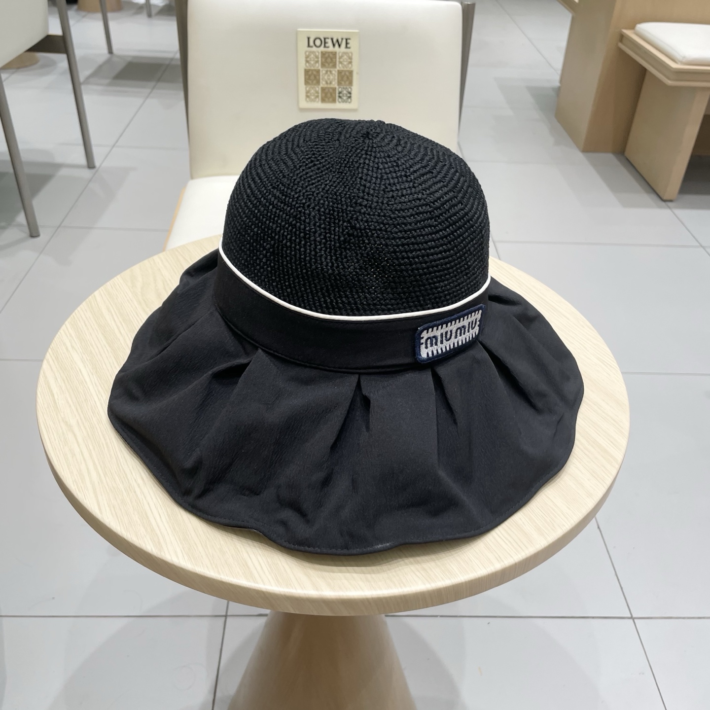 缪缪miumiu夏季蝴蝶结防紫外线渔夫帽子女款2025新款户外遮阳帽大檐盆帽