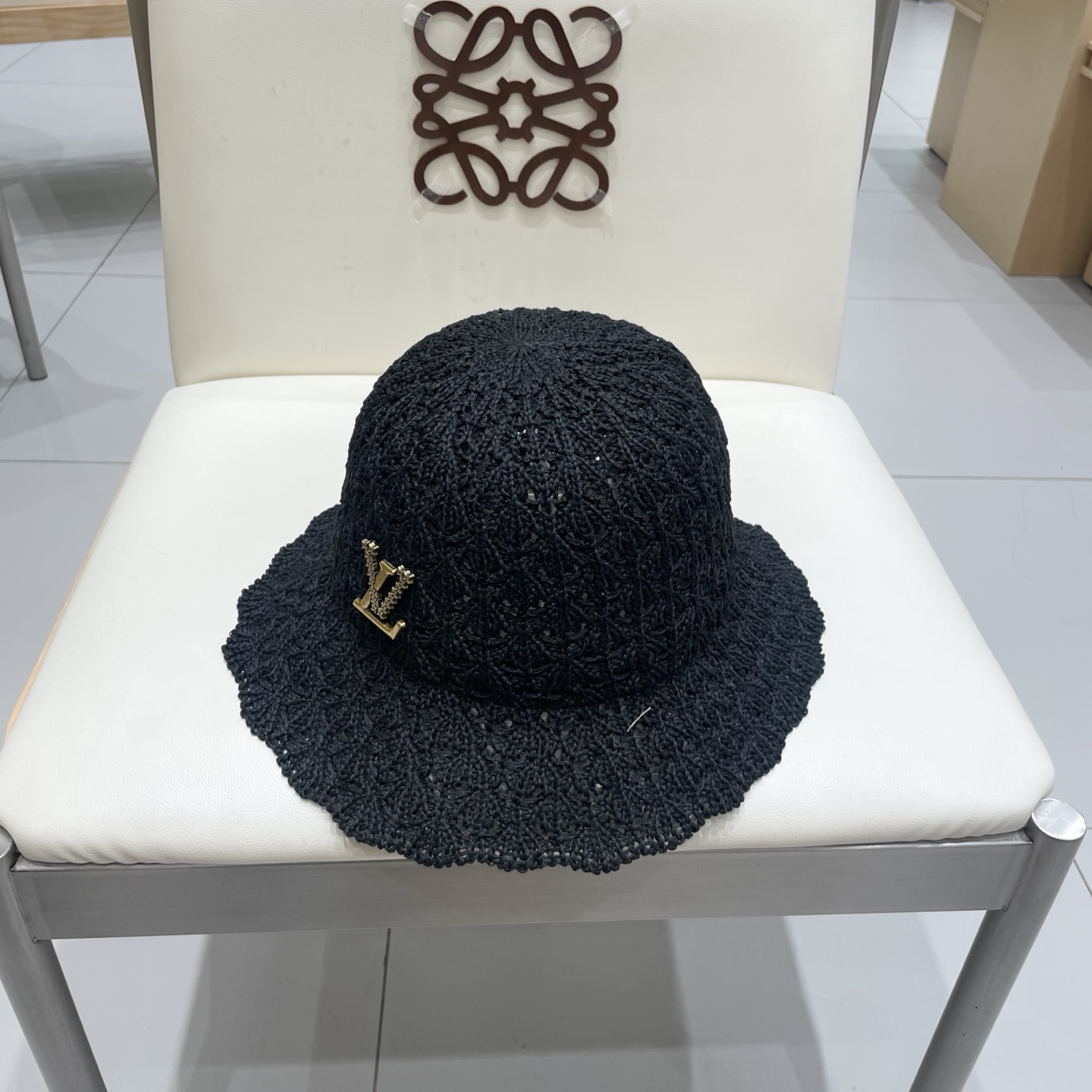  Lv路易威登韩国镂空薄款透气圆顶盆帽女编织渔夫帽春夏纯色系水桶帽宽檐遮阳