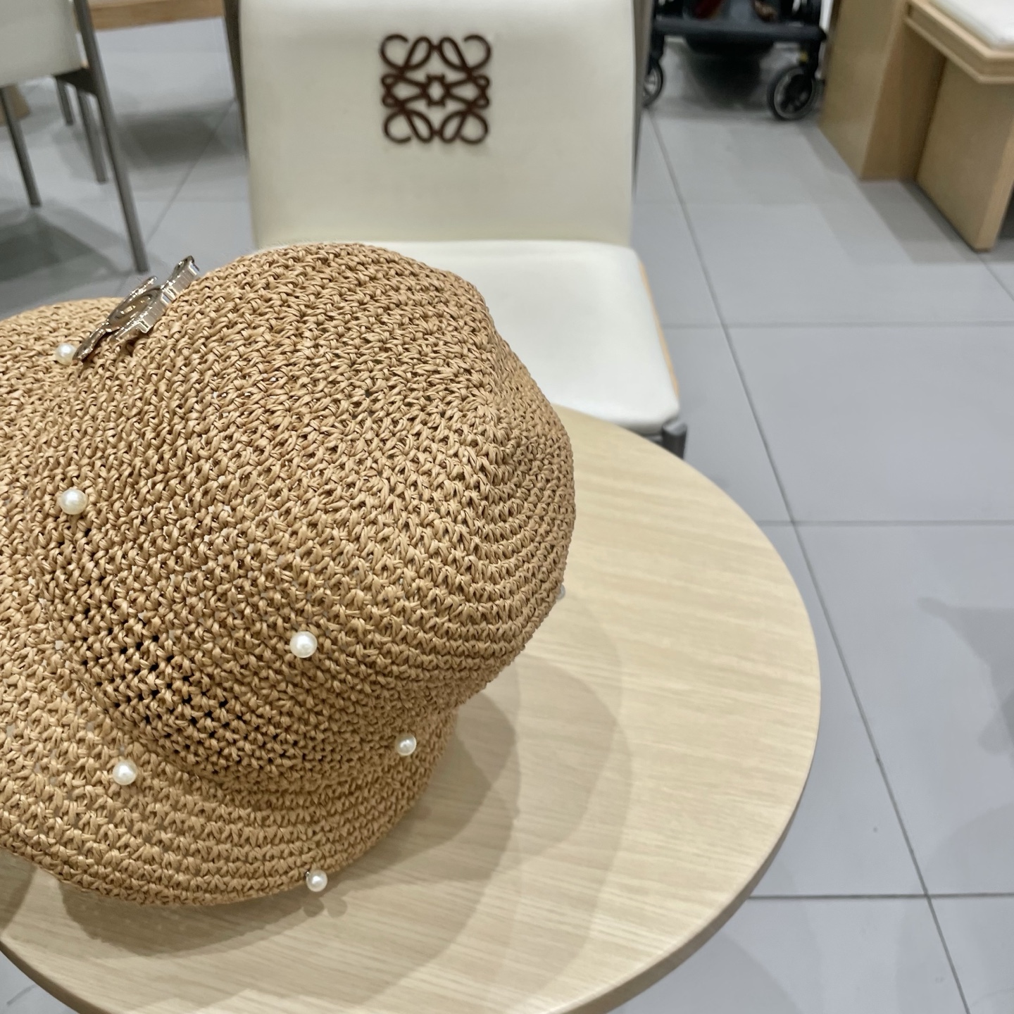  chanel香奈儿复古小沿小珍珠点缀经典度假女式法式街拍优雅圆顶帽细编草帽盆帽