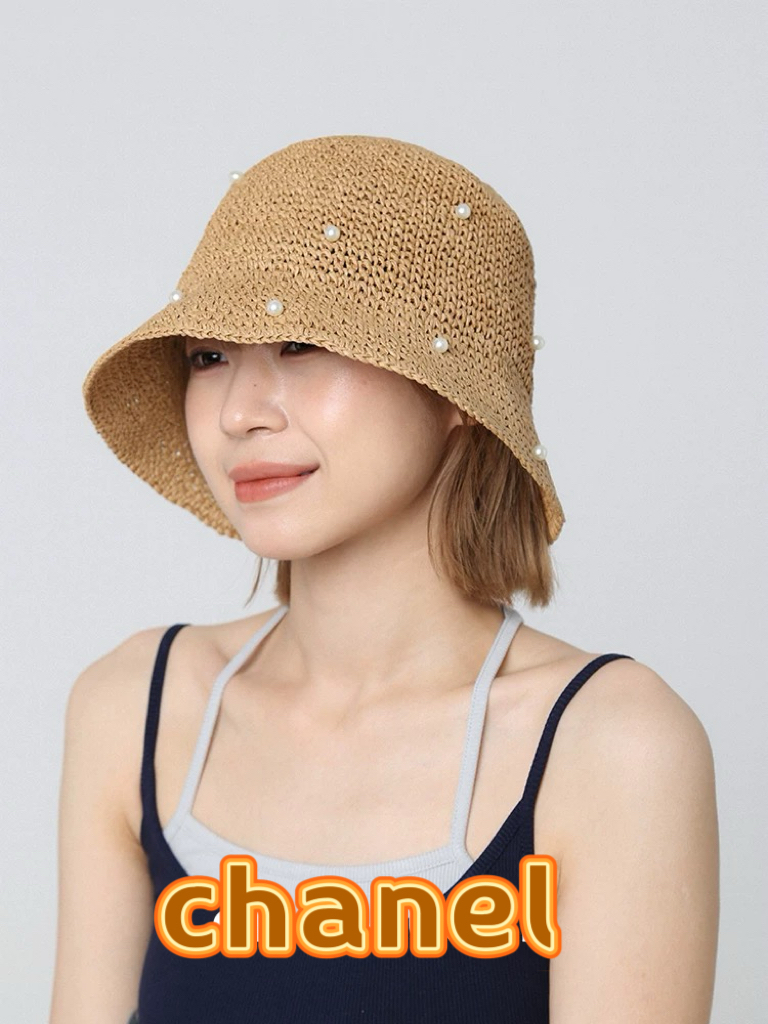  chanel香奈儿复古小沿小珍珠点缀经典度假女式法式街拍优雅圆顶帽细编草帽盆帽