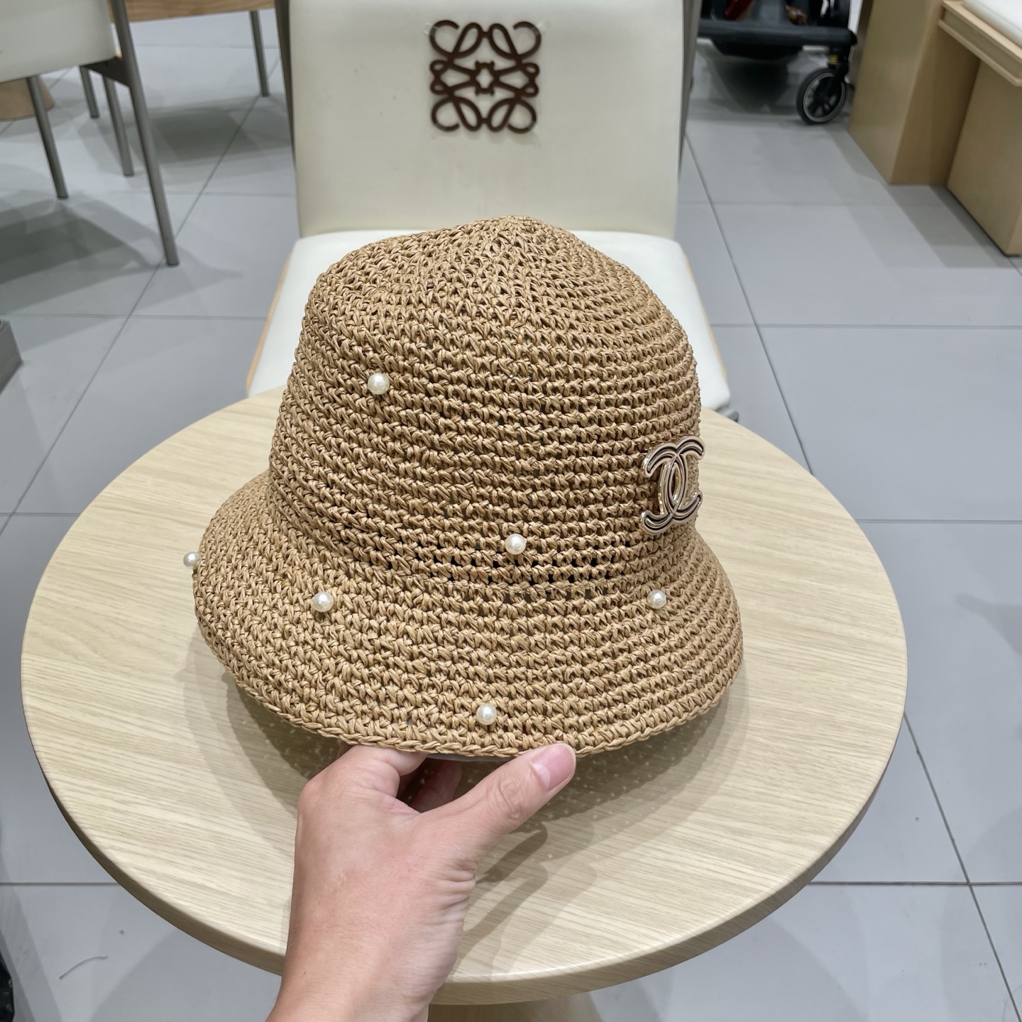  chanel香奈儿复古小沿小珍珠点缀经典度假女式法式街拍优雅圆顶帽细编草帽盆帽