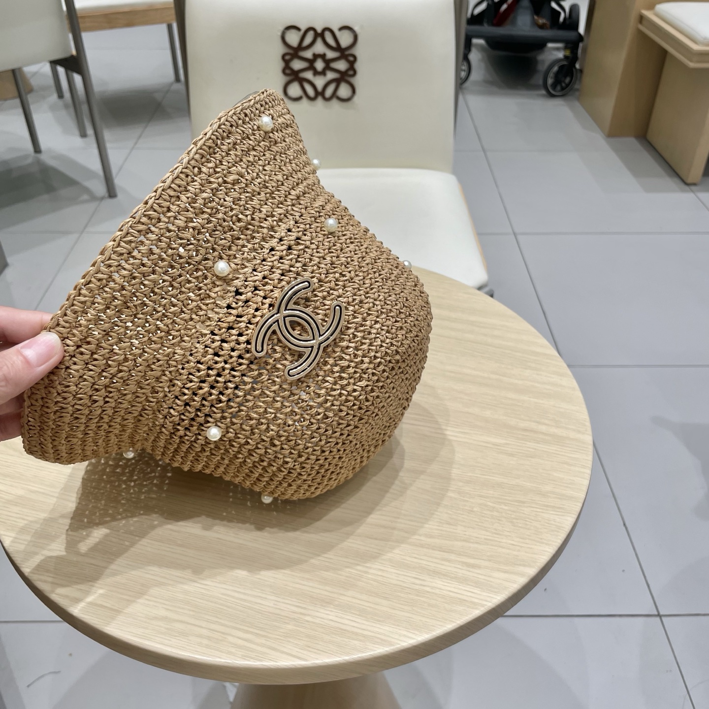  chanel香奈儿复古小沿小珍珠点缀经典度假女式法式街拍优雅圆顶帽细编草帽盆帽