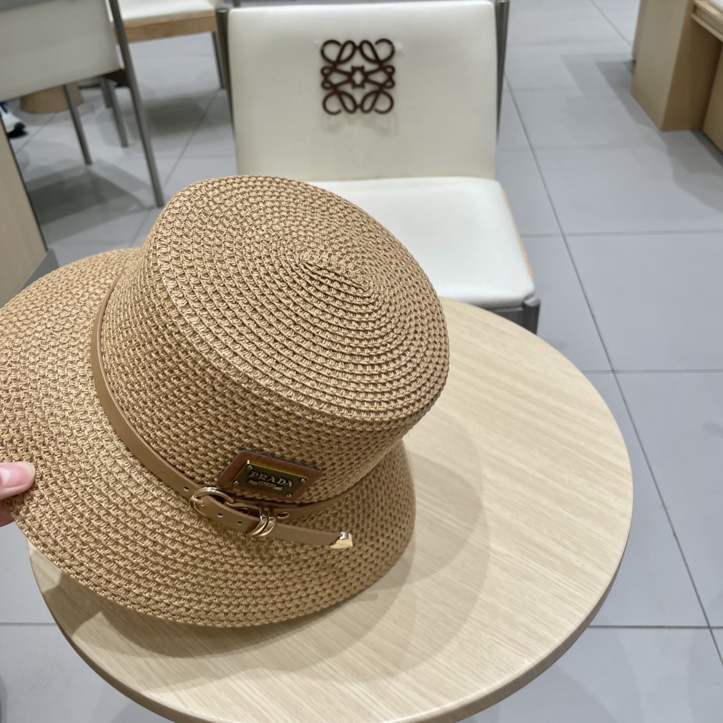  Prada普拉达水桶草帽，镂空礼帽，头围57cm