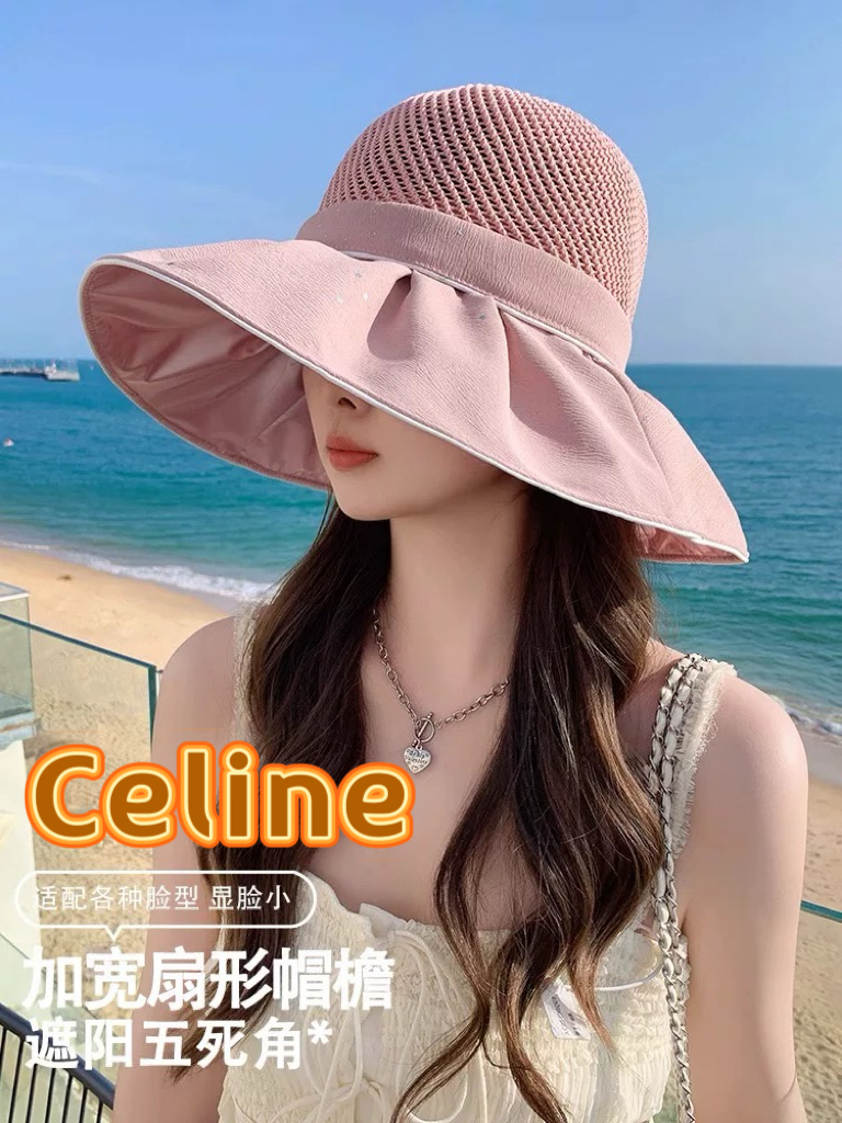  celine塞琳夏季大帽檐太阳帽女2025新款户外旅游遮阳百搭遮脸海边沙滩防晒帽