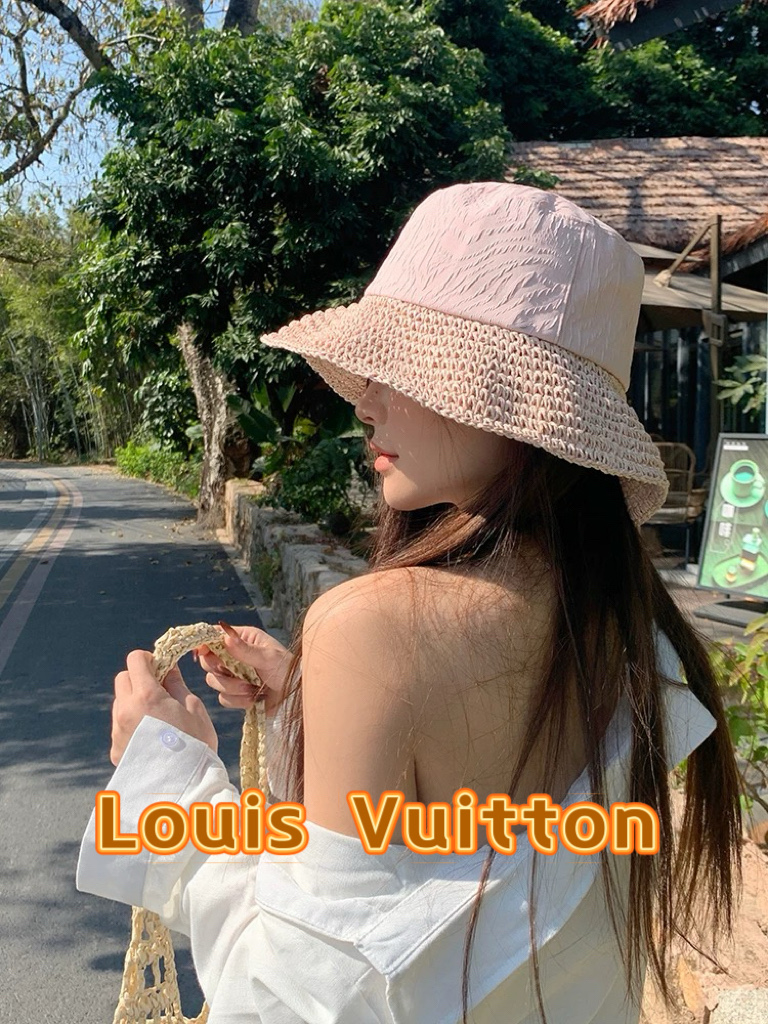  🧢路易威登棒球帽 LouisVuitton镂空草编渔夫帽女2025年春新款大帽檐遮阳帽子显脸小海边度假