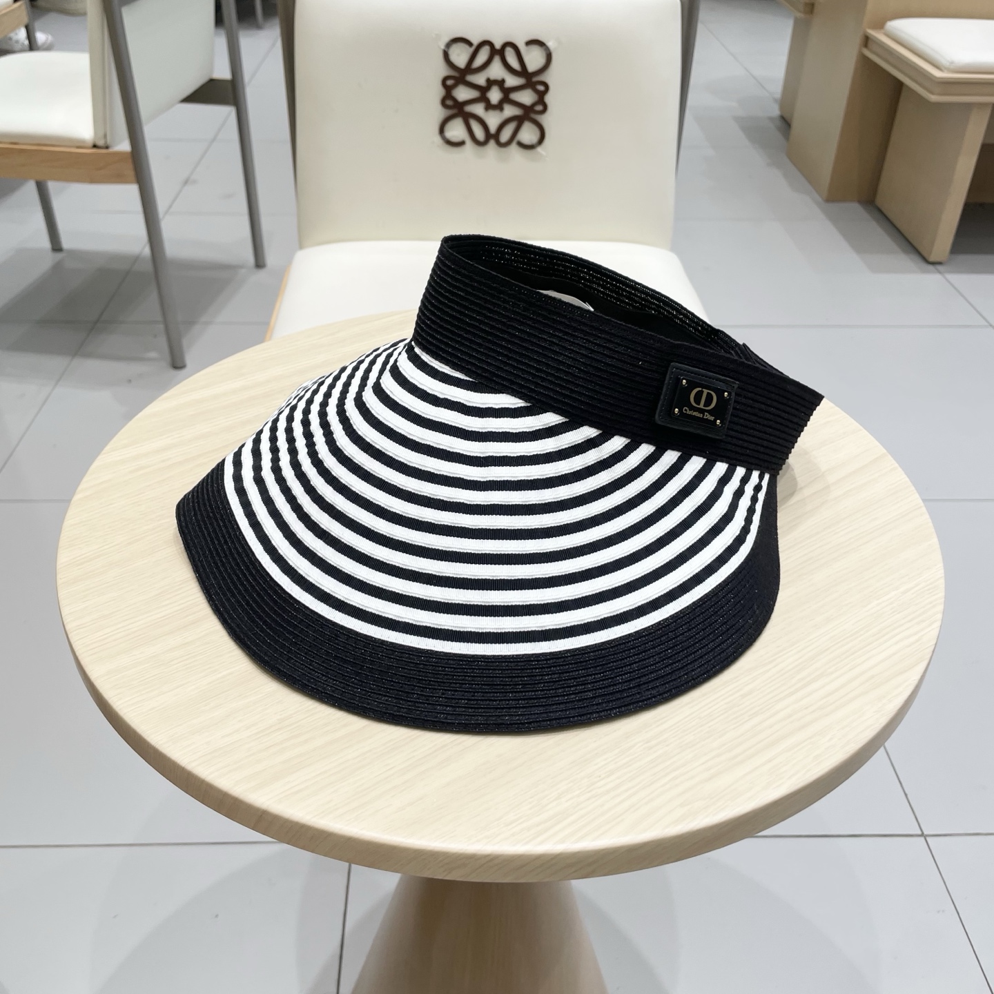  dior迪奥长帽檐条纹透气草编空顶帽 可折叠帽子