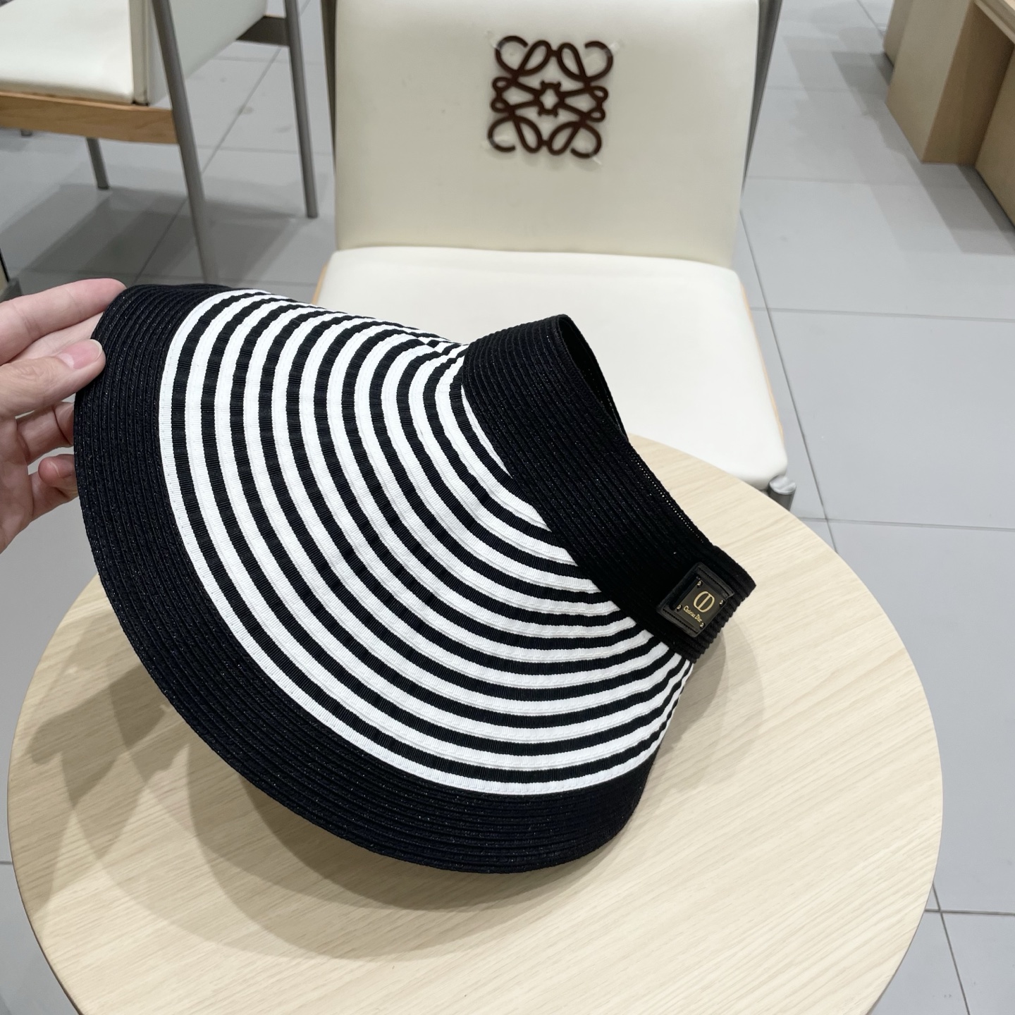  dior迪奥长帽檐条纹透气草编空顶帽 可折叠帽子