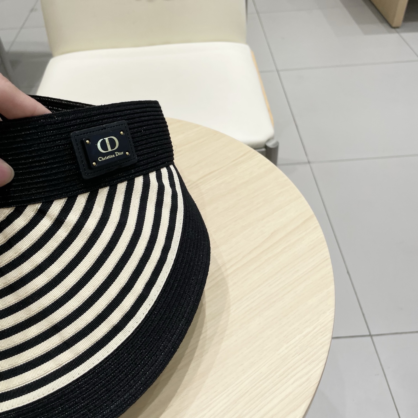  dior迪奥长帽檐条纹透气草编空顶帽 可折叠帽子