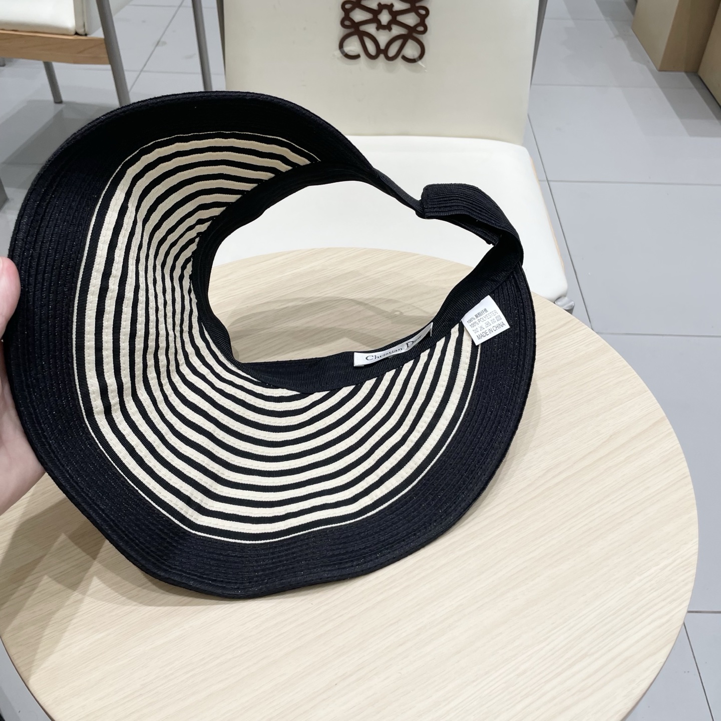  dior迪奥长帽檐条纹透气草编空顶帽 可折叠帽子