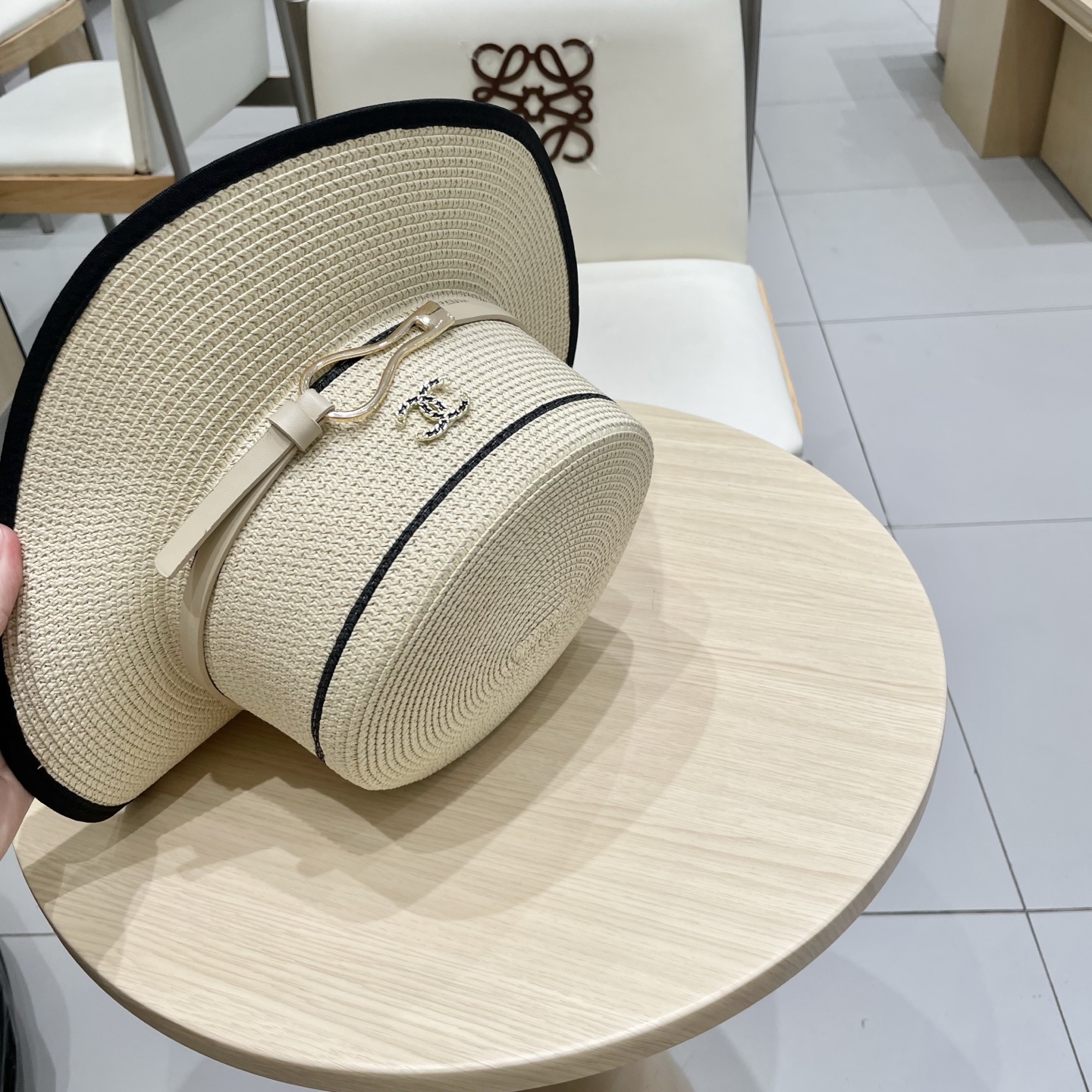  Chanel香奈儿平顶草帽，礼帽，头围57cm
​