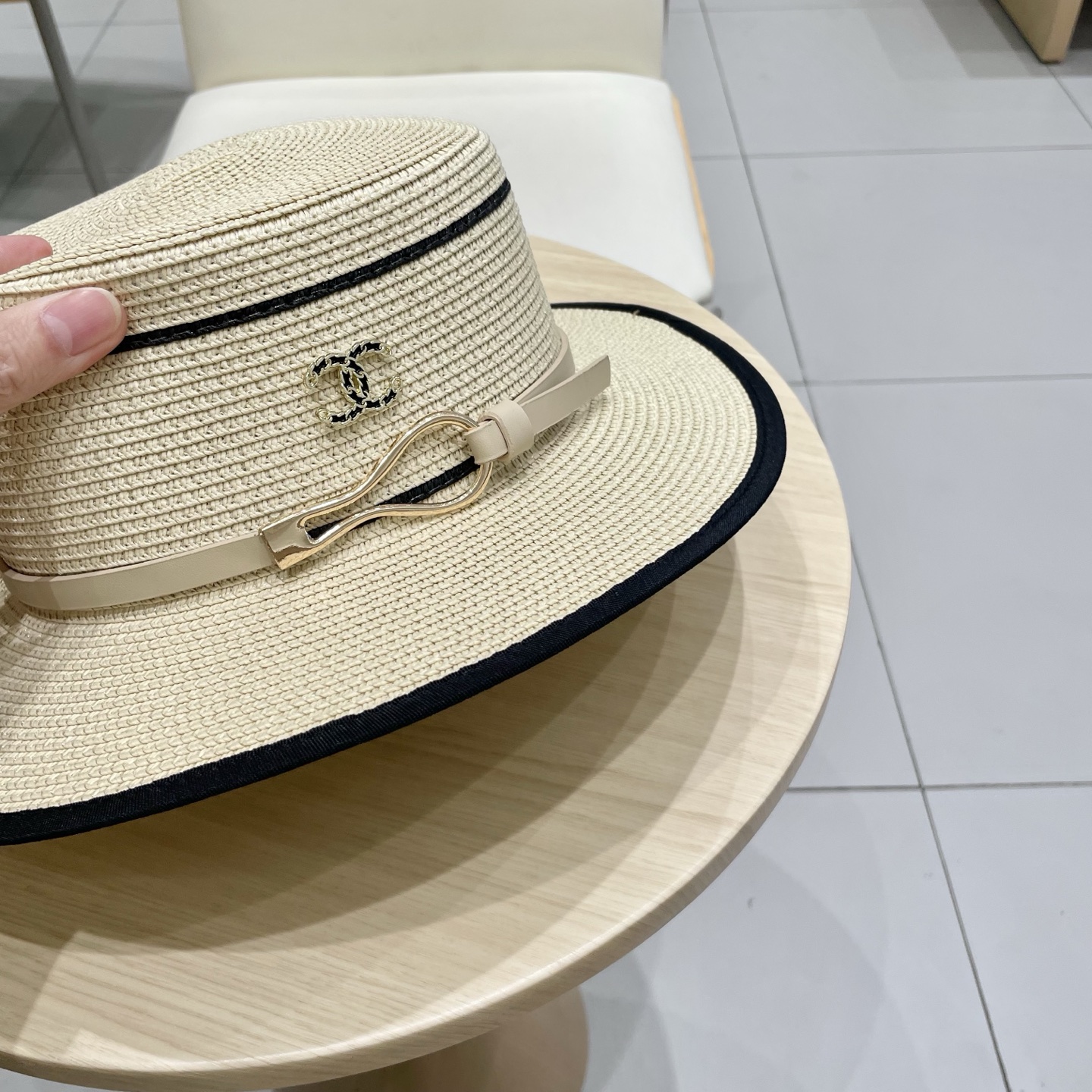  Chanel香奈儿平顶草帽，礼帽，头围57cm
​