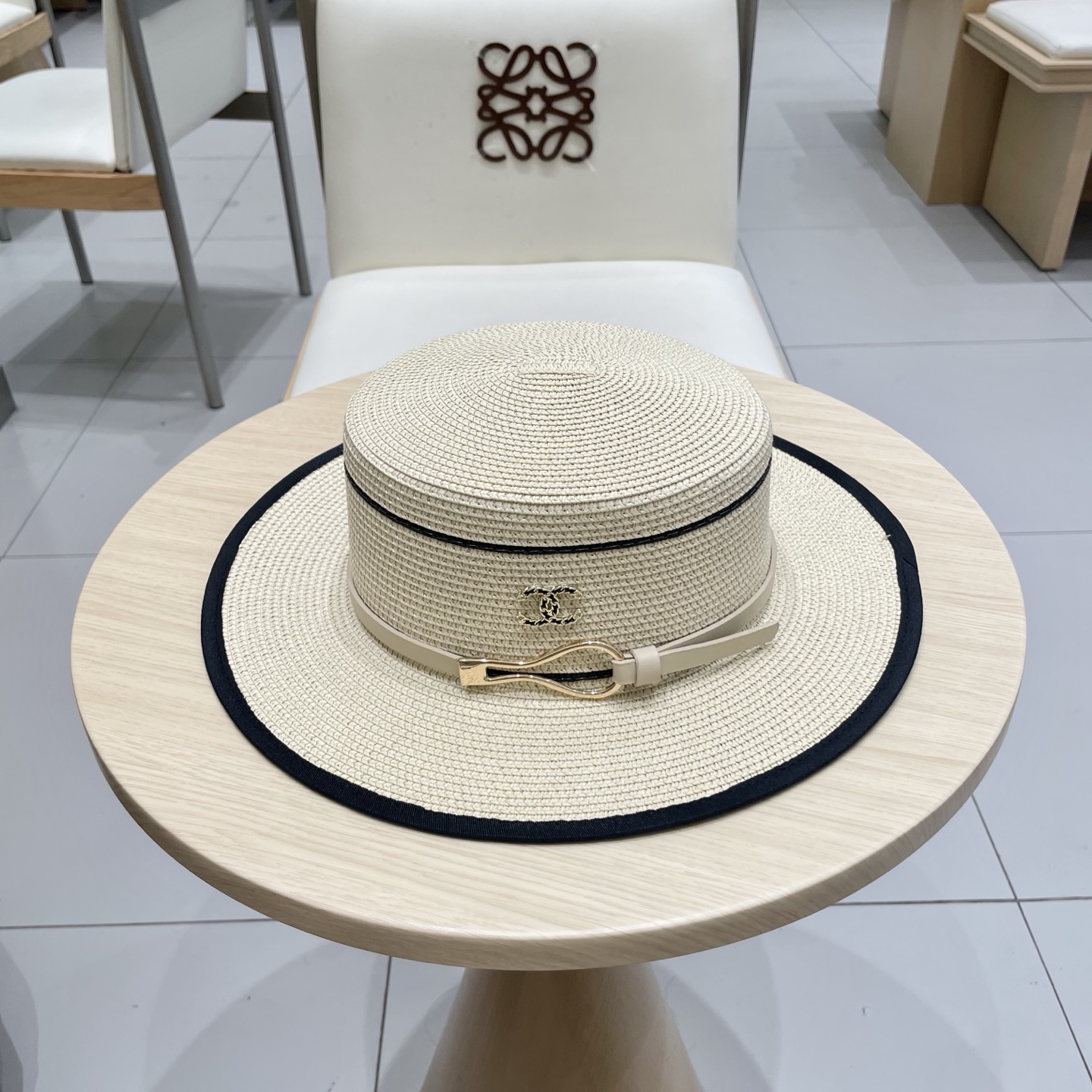  Chanel香奈儿平顶草帽，礼帽，头围57cm
​