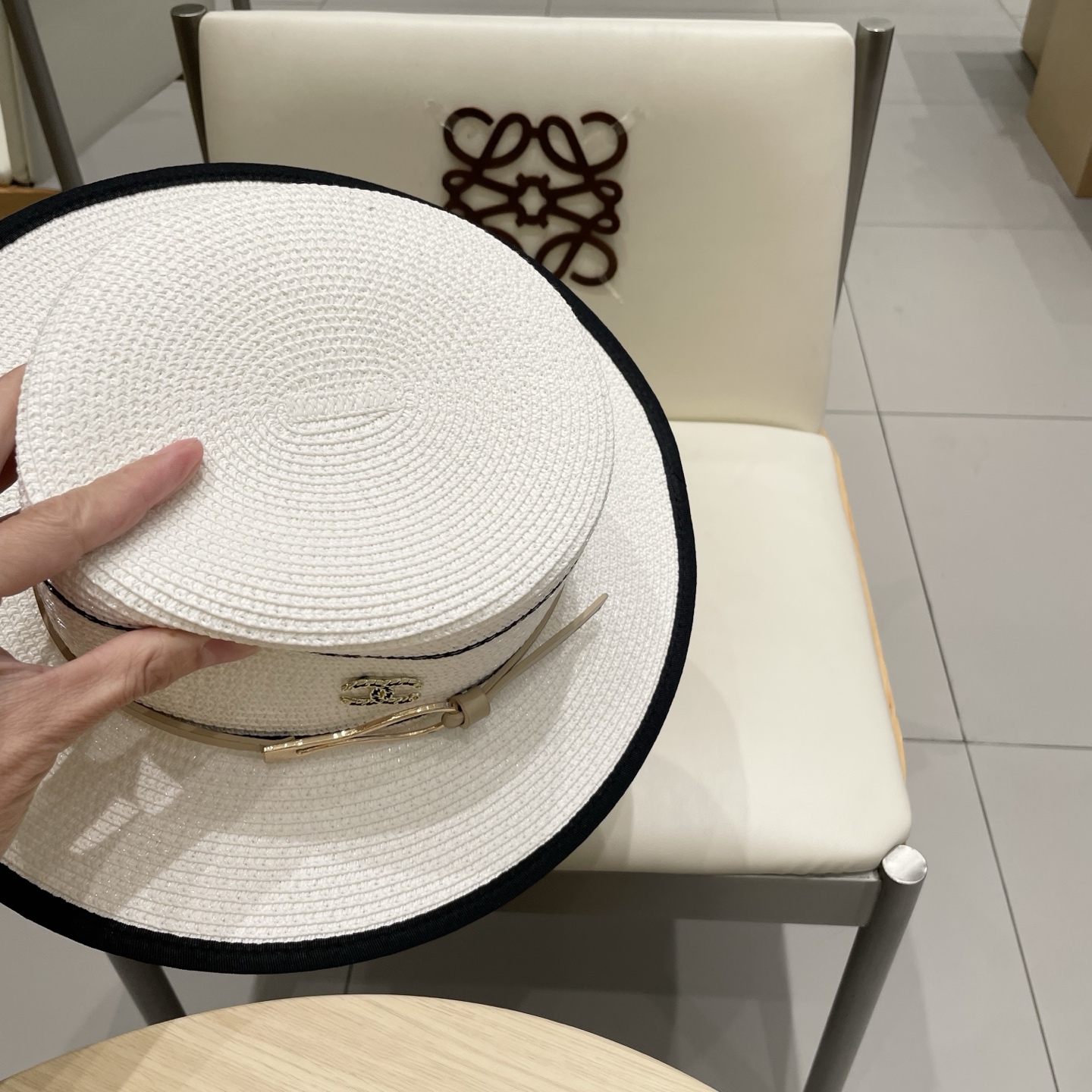  Chanel香奈儿平顶草帽，礼帽，头围57cm
​