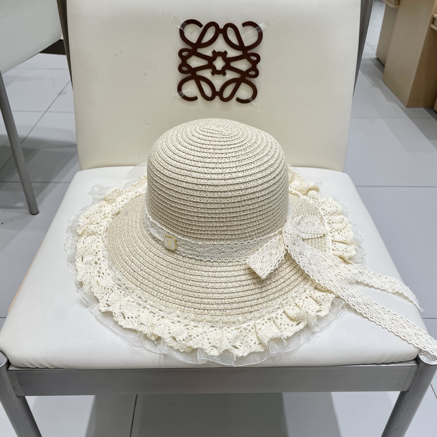 🧢路易威登棒球帽 LouisVuitton😍草帽女蕾丝蝴蝶结遮阳帽户外出游度假太阳帽沙滩防晒帽百搭渔夫帽