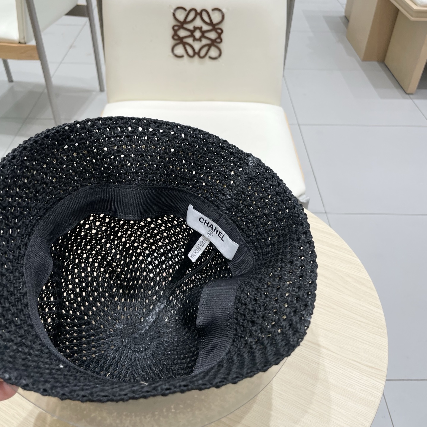chanel香奈儿手工钩织帽子女韩版百搭镂空透气夏天薄款条纹遮阳草编盆帽水桶帽