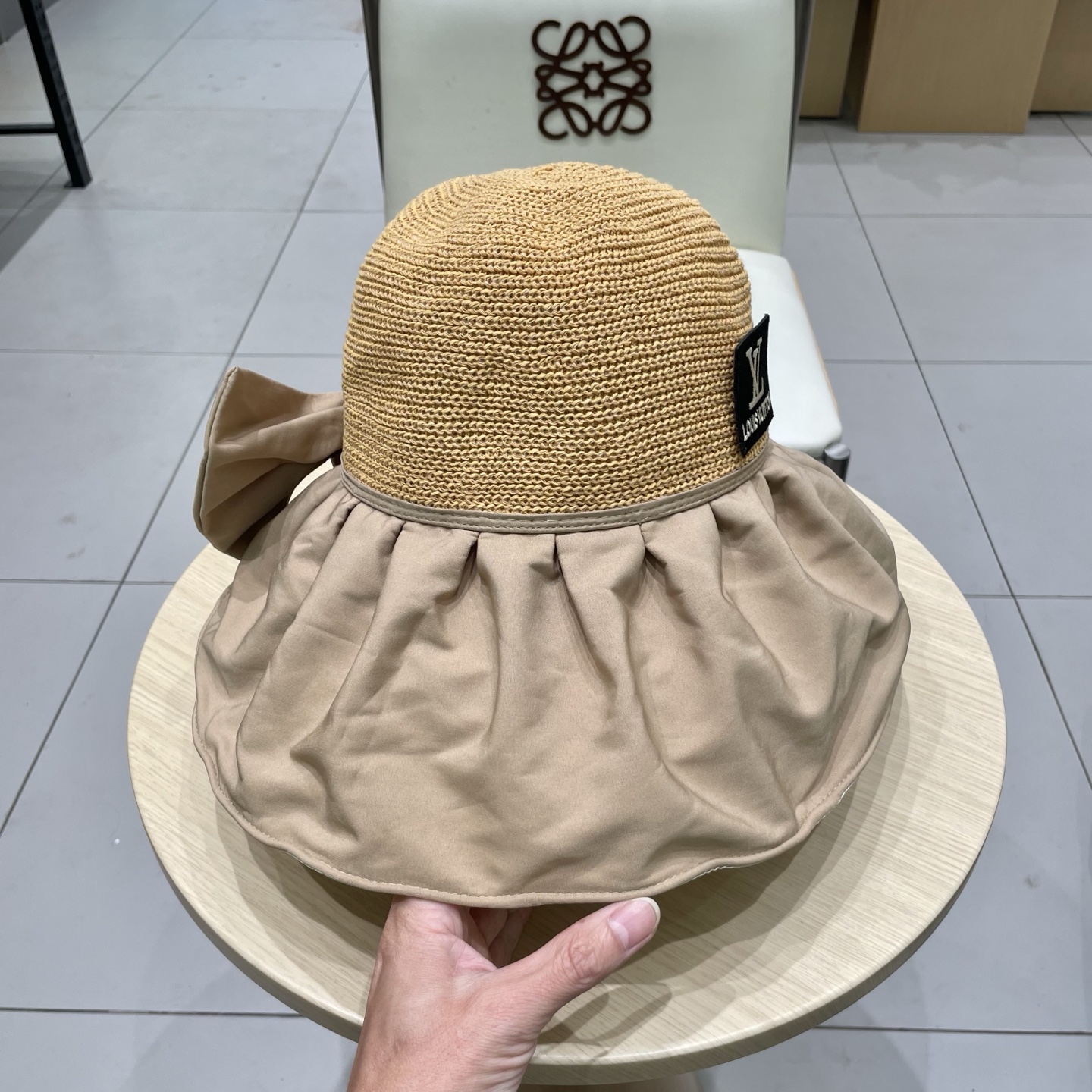 🧢路易威登LouisVuitton😍黑胶大檐防晒遮阳帽女夏季太阳遮脸防紫外线蝴蝶结大头围渔夫帽子