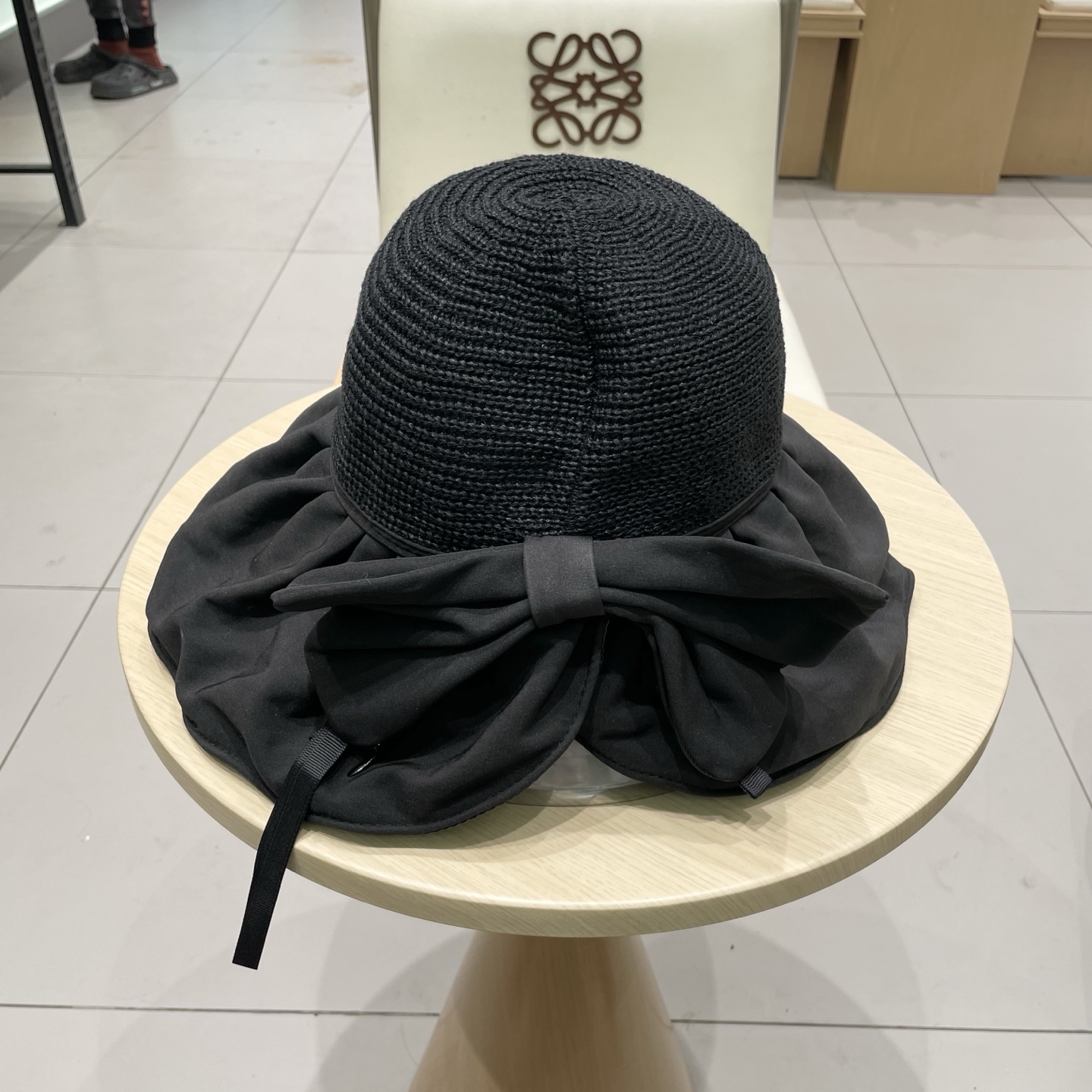 🧢路易威登LouisVuitton😍黑胶大檐防晒遮阳帽女夏季太阳遮脸防紫外线蝴蝶结大头围渔夫帽子