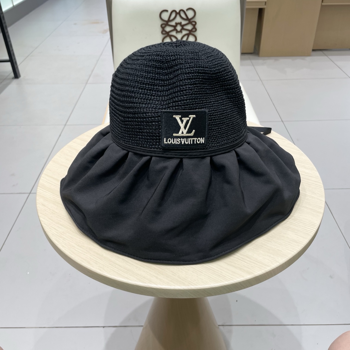 🧢路易威登LouisVuitton😍黑胶大檐防晒遮阳帽女夏季太阳遮脸防紫外线蝴蝶结大头围渔夫帽子