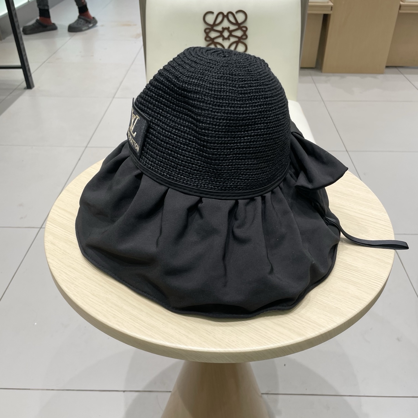 🧢路易威登LouisVuitton😍黑胶大檐防晒遮阳帽女夏季太阳遮脸防紫外线蝴蝶结大头围渔夫帽子