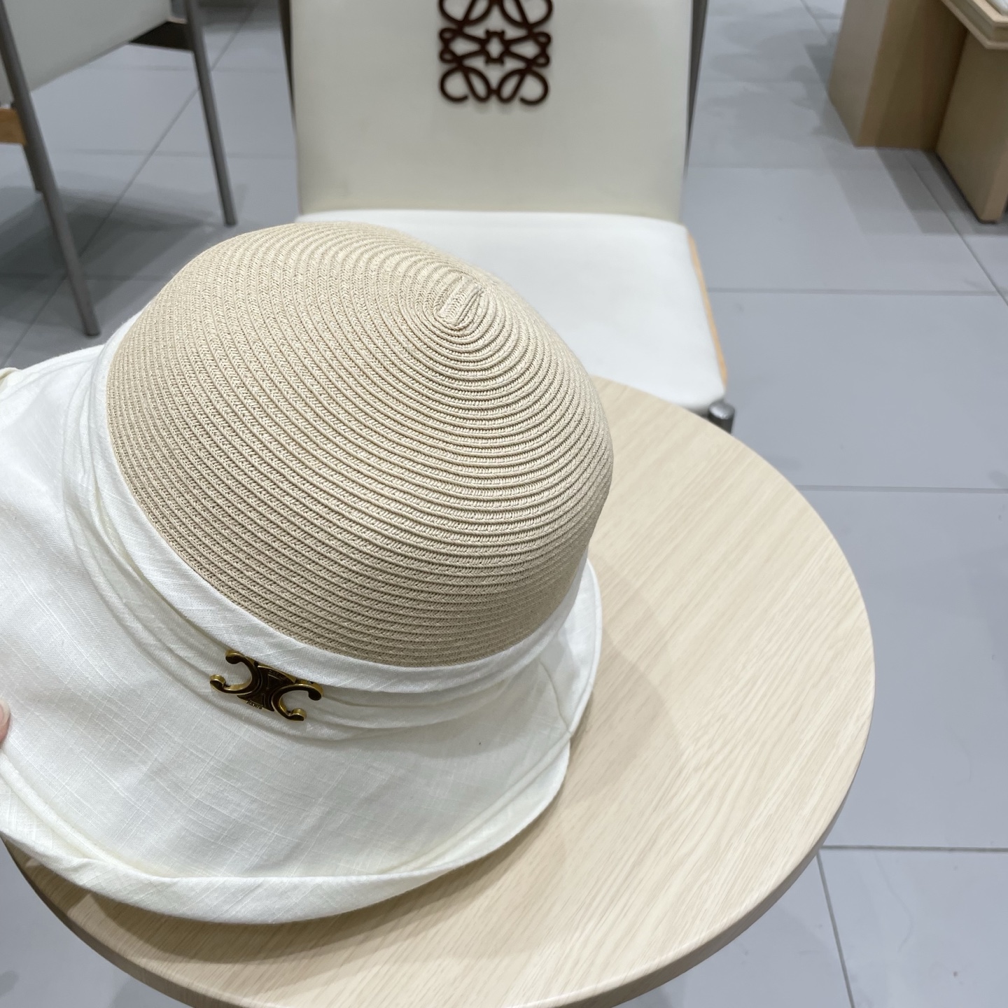  celine塞琳翻沿布草拼接渔夫帽女夏日系宽檐遮阳盆帽百搭防晒太阳帽透气草帽