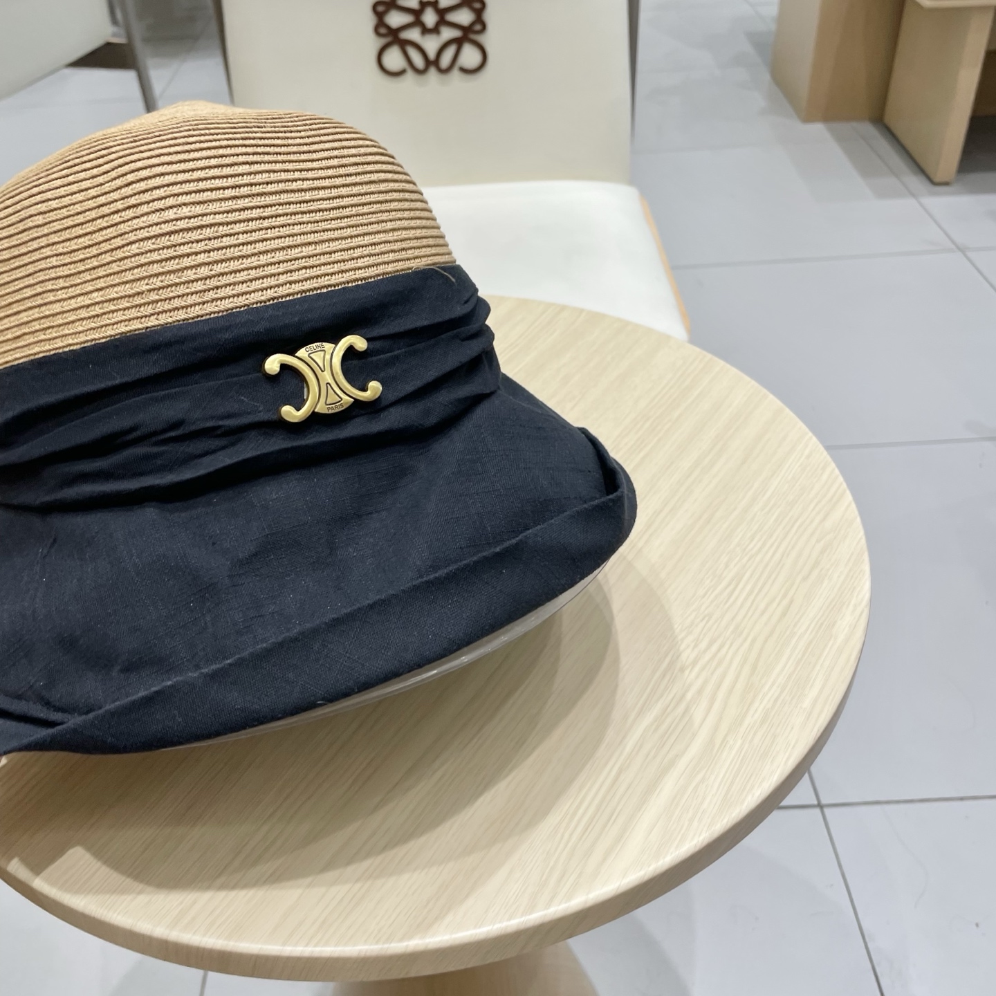  celine塞琳翻沿布草拼接渔夫帽女夏日系宽檐遮阳盆帽百搭防晒太阳帽透气草帽