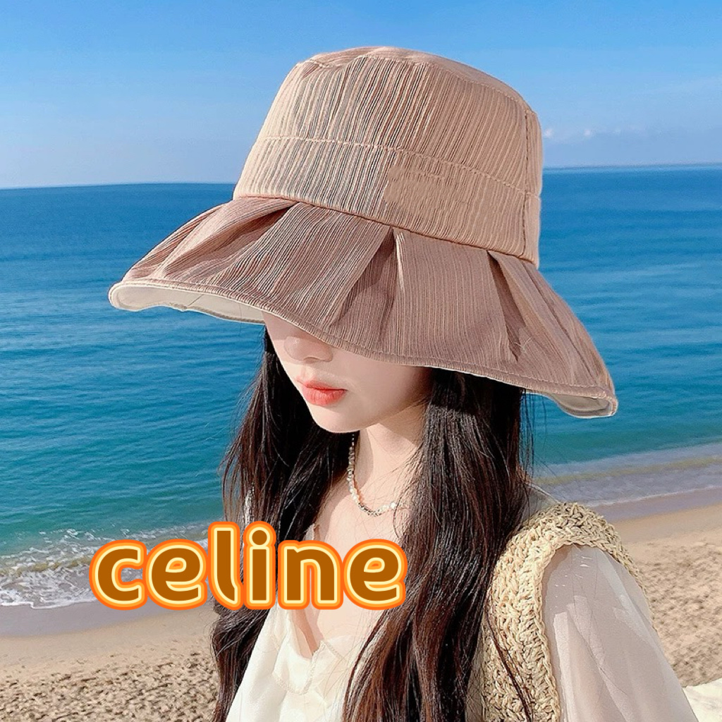  celine塞琳2025新款渔夫帽女遮脸防晒帽子夏季海边黑胶防紫外线遮阳太阳帽子