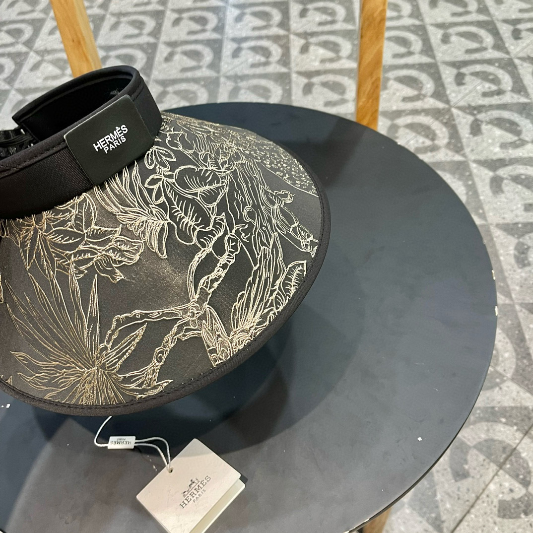  爱马仕Hermes中式风遮阳帽女防晒夏季发卡式空顶大沿防紫外线户外骑车太阳帽潮