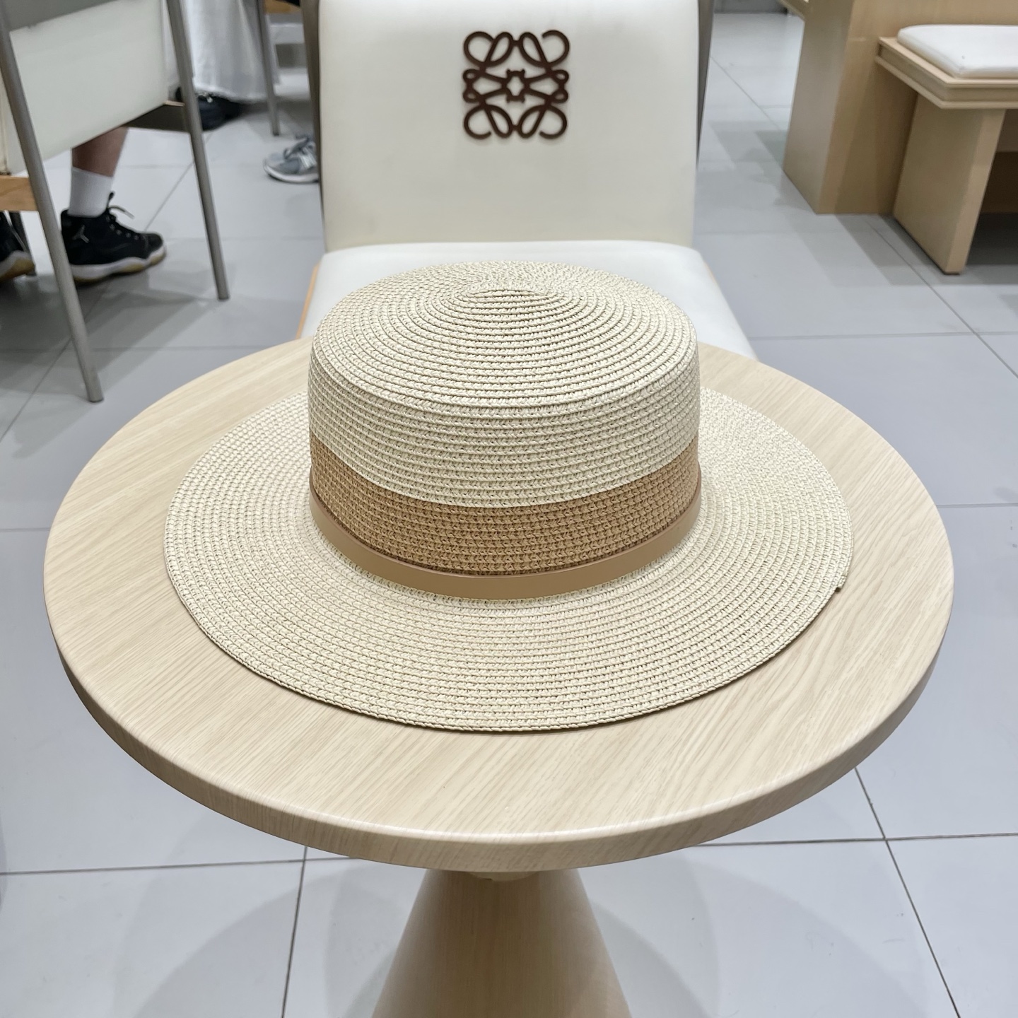 Prada普拉达平顶草帽，拼色礼帽，头围57cm